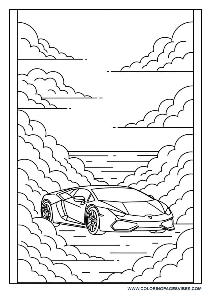 Lamborghini with Cute Clouds Scene