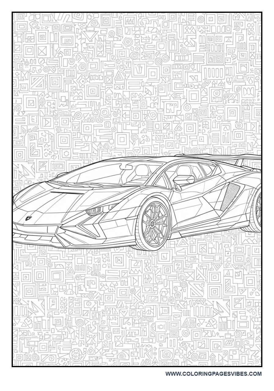 Lamborghini with Geometric Background Pattern