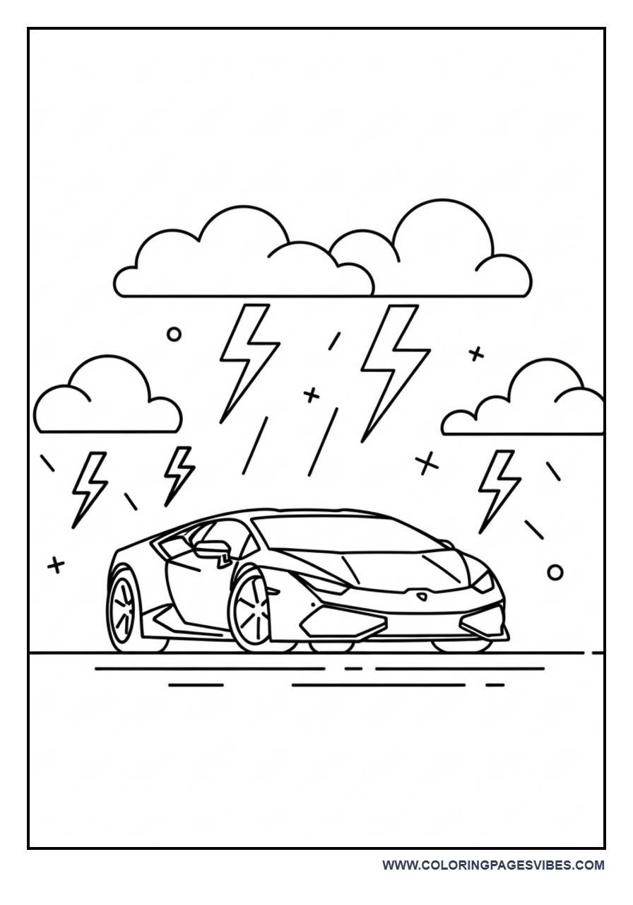 Lamborghini with Lightning Sky