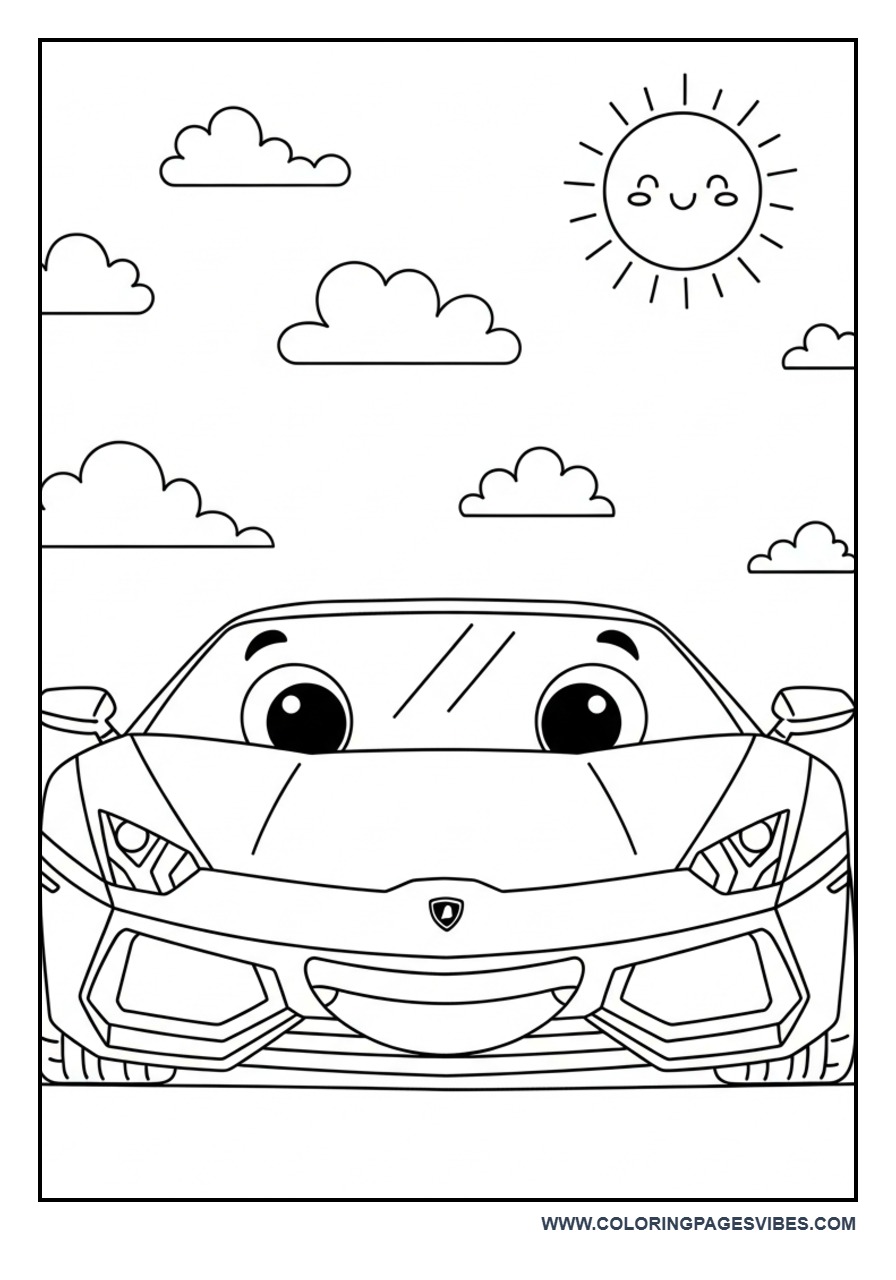 Smiling Lamborghini Cartoon Scene