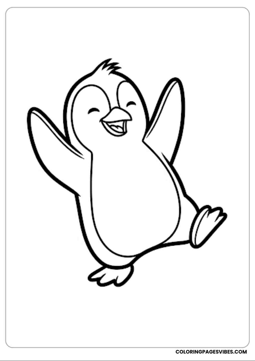 Cartoon penguin coloring page dancing with flippers raised fun and playful style