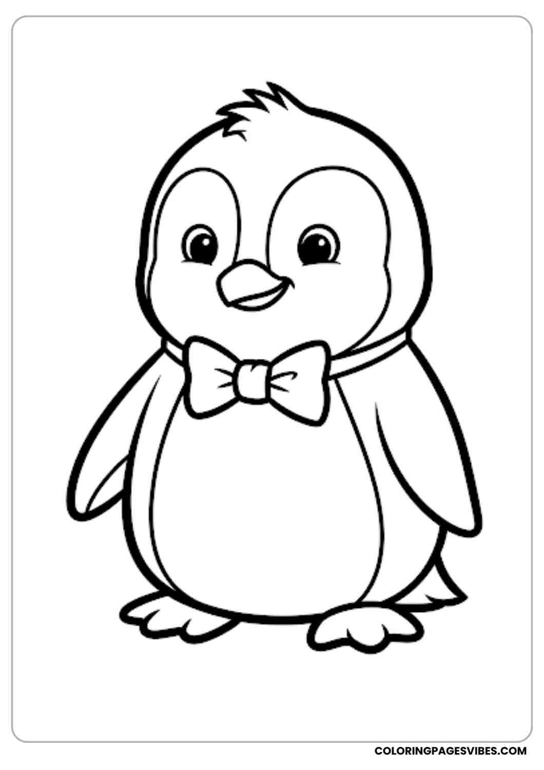 Cartoon penguin coloring page wearing a bowtie cute and fancy design