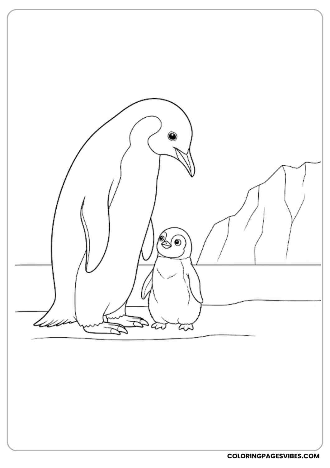 Mother penguin standing with her baby penguin beside her sweet and gentle pose