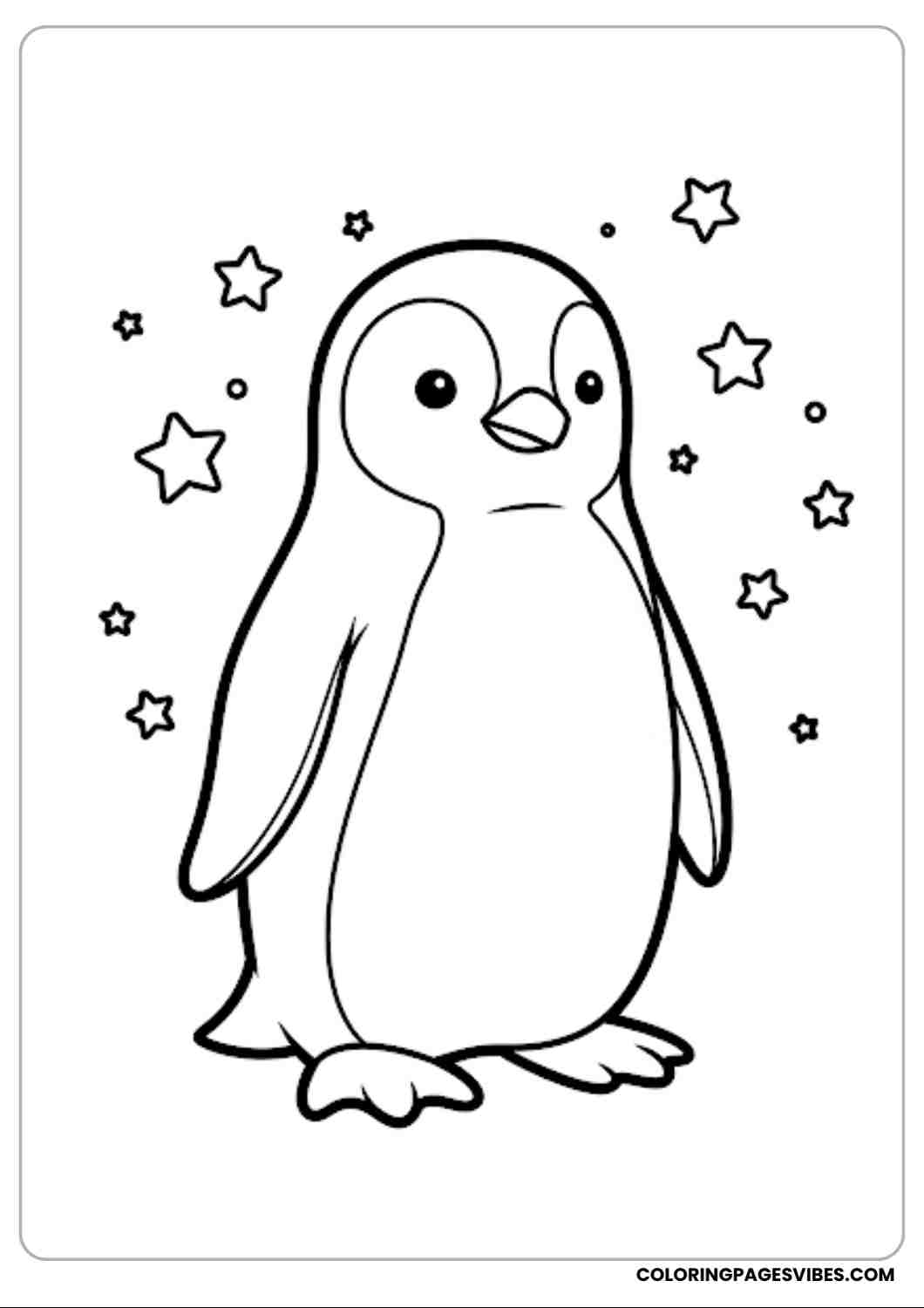 Penguin standing with stars behind clean