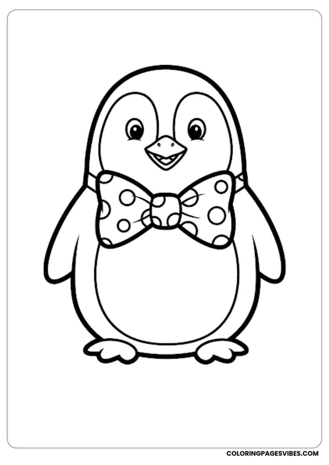 Cartoon penguin wearing a big bow tie standing cheerfully simple