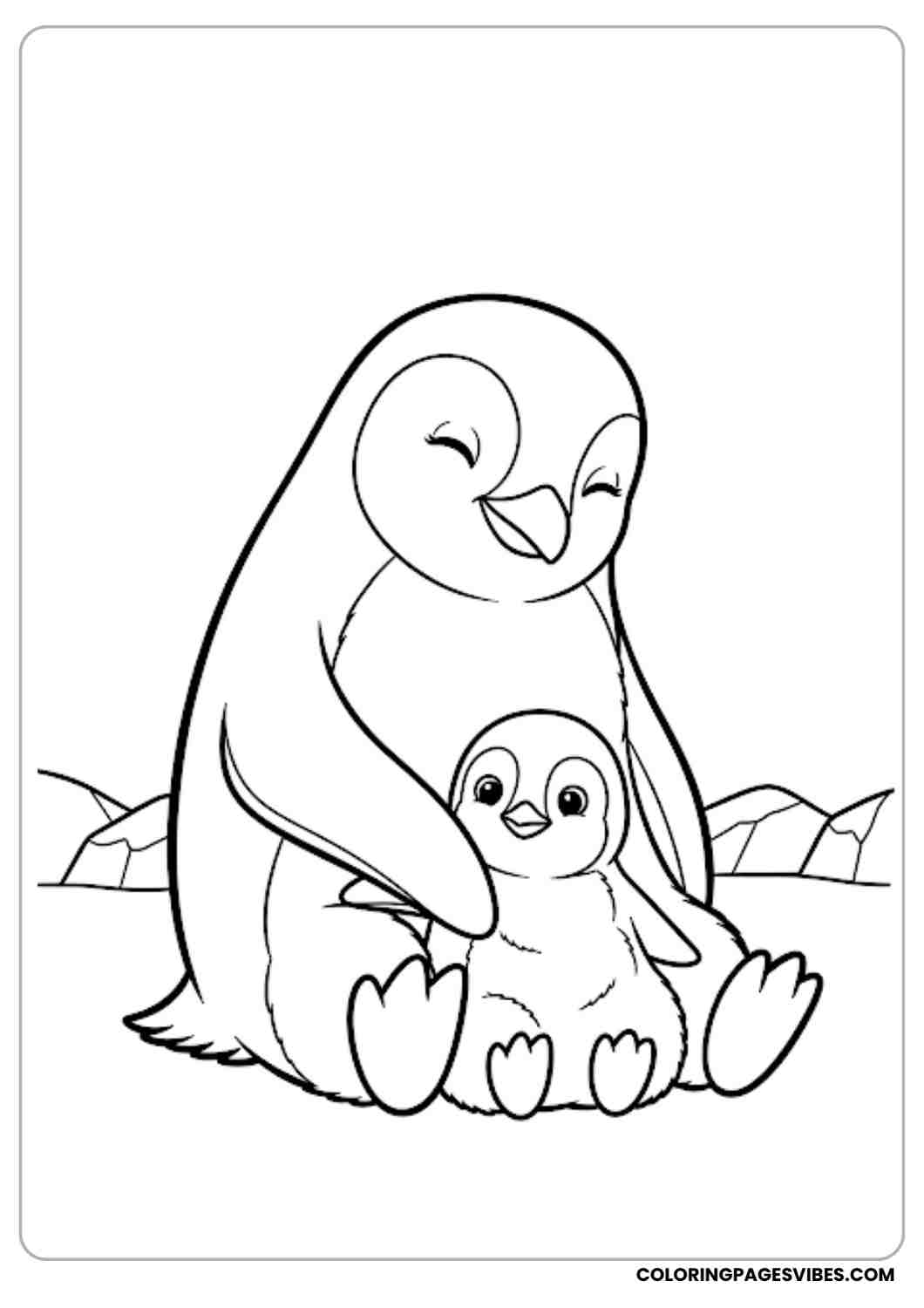 Mother penguin sitting with baby penguin close to her warm and cute expression