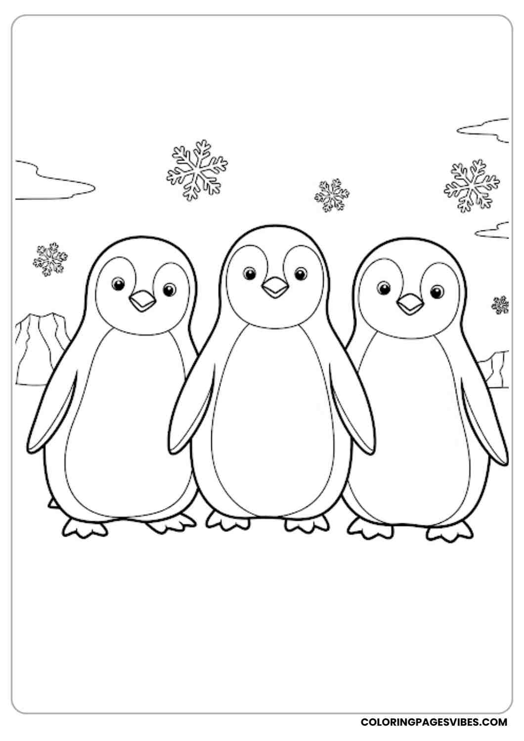 cute two penguins outlined style black and white coloring sheet for kids