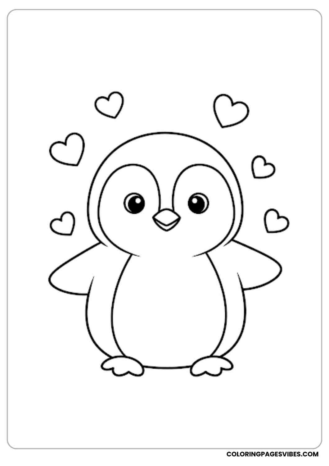 A cute cartoon penguin with small hearts