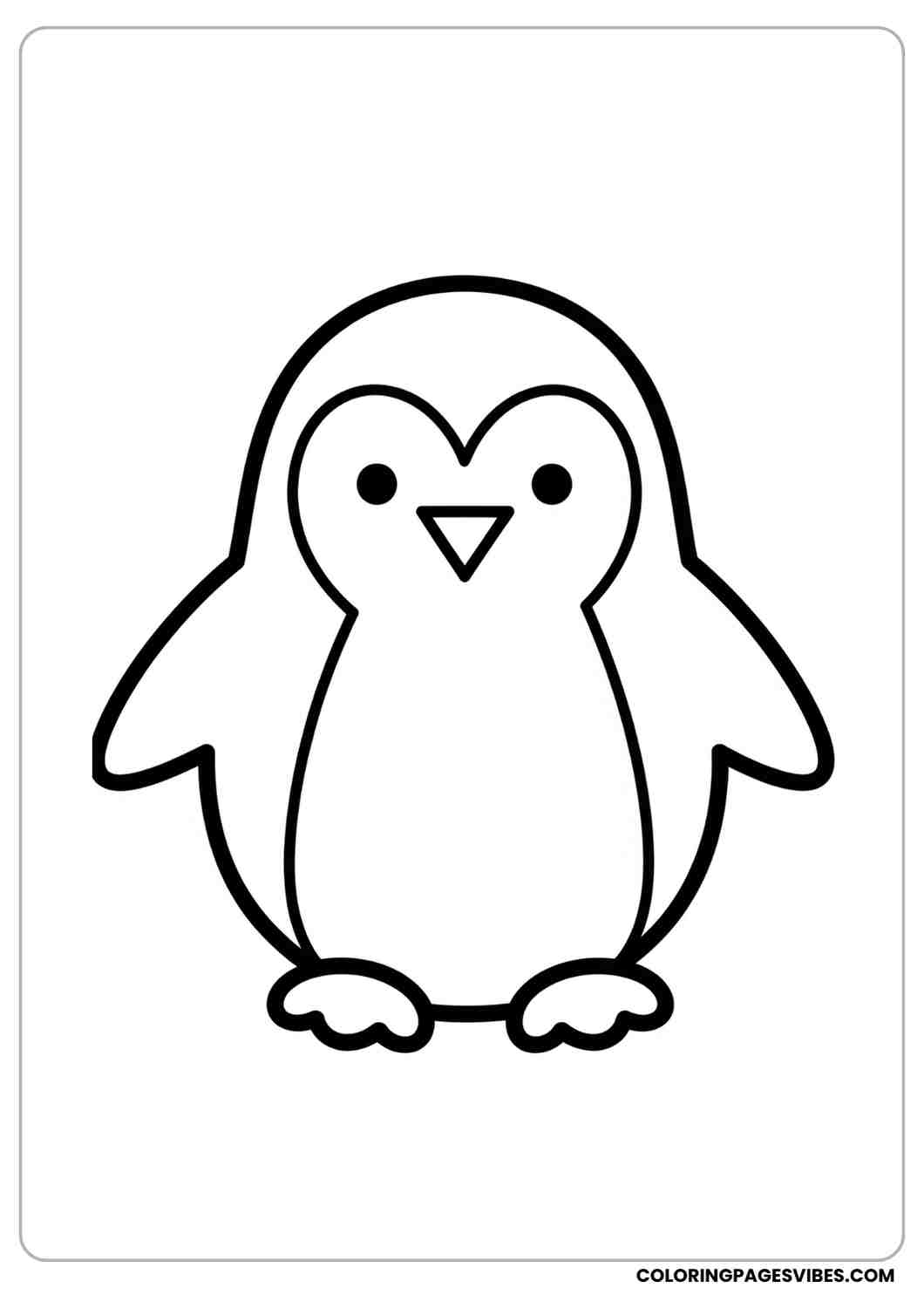 Very simple penguin coloring page minimal design with basic body outline bold black lines white background kid-friendly