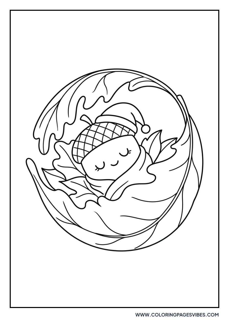 Sleepy Acorn in Leaf Bed