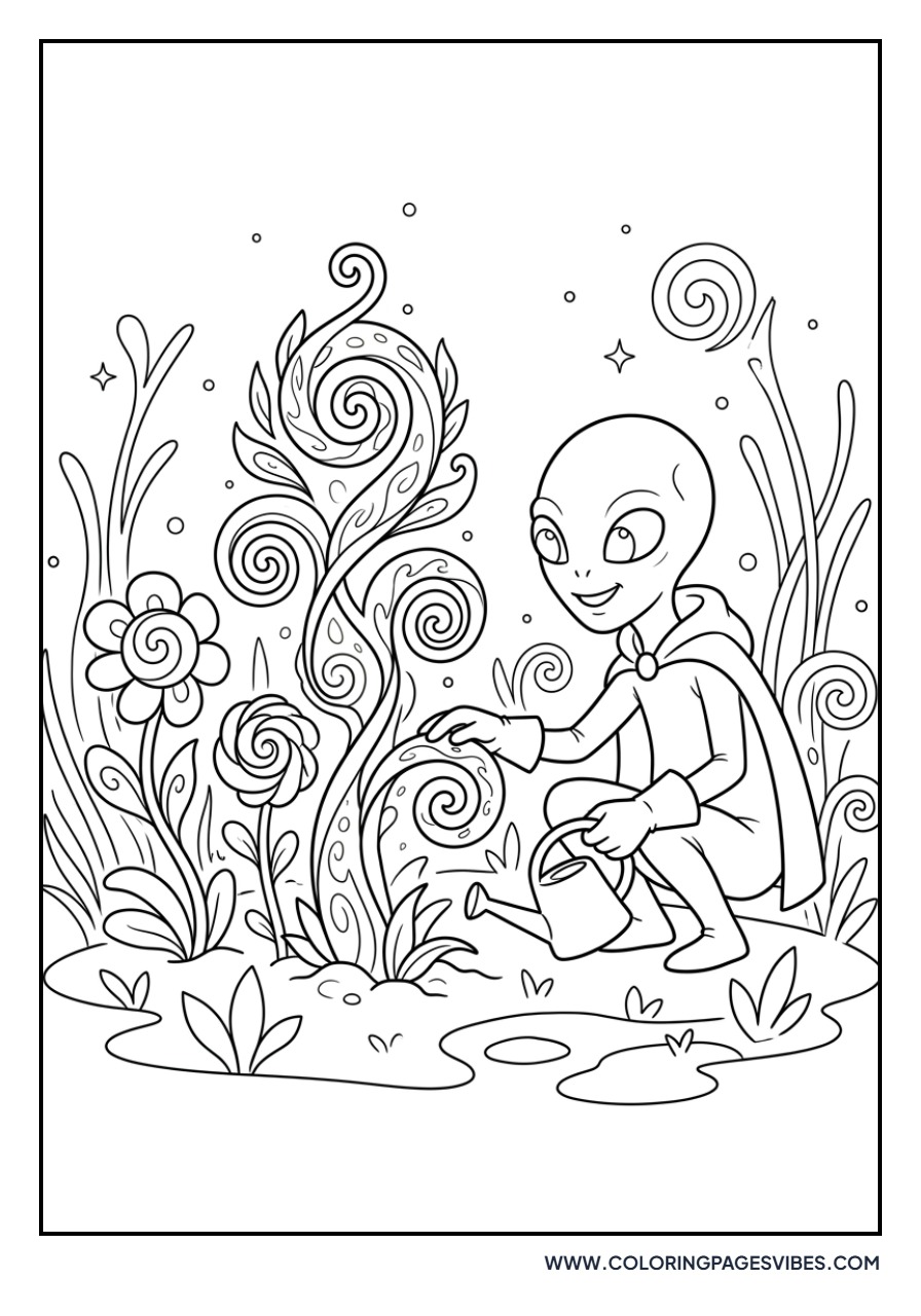 Alien Garden with Space Flowers