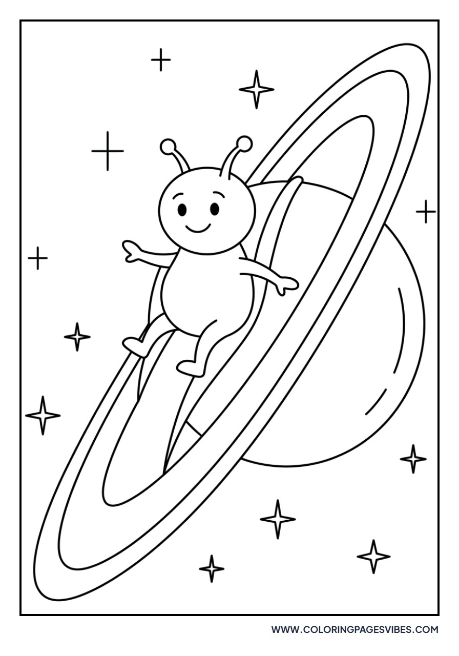Alien Sitting on a Saturn Ring