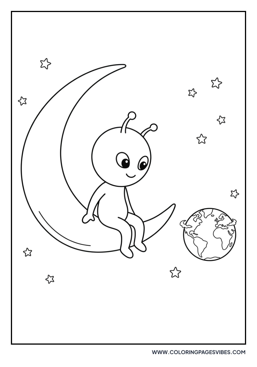 Alien Sitting on the Moon