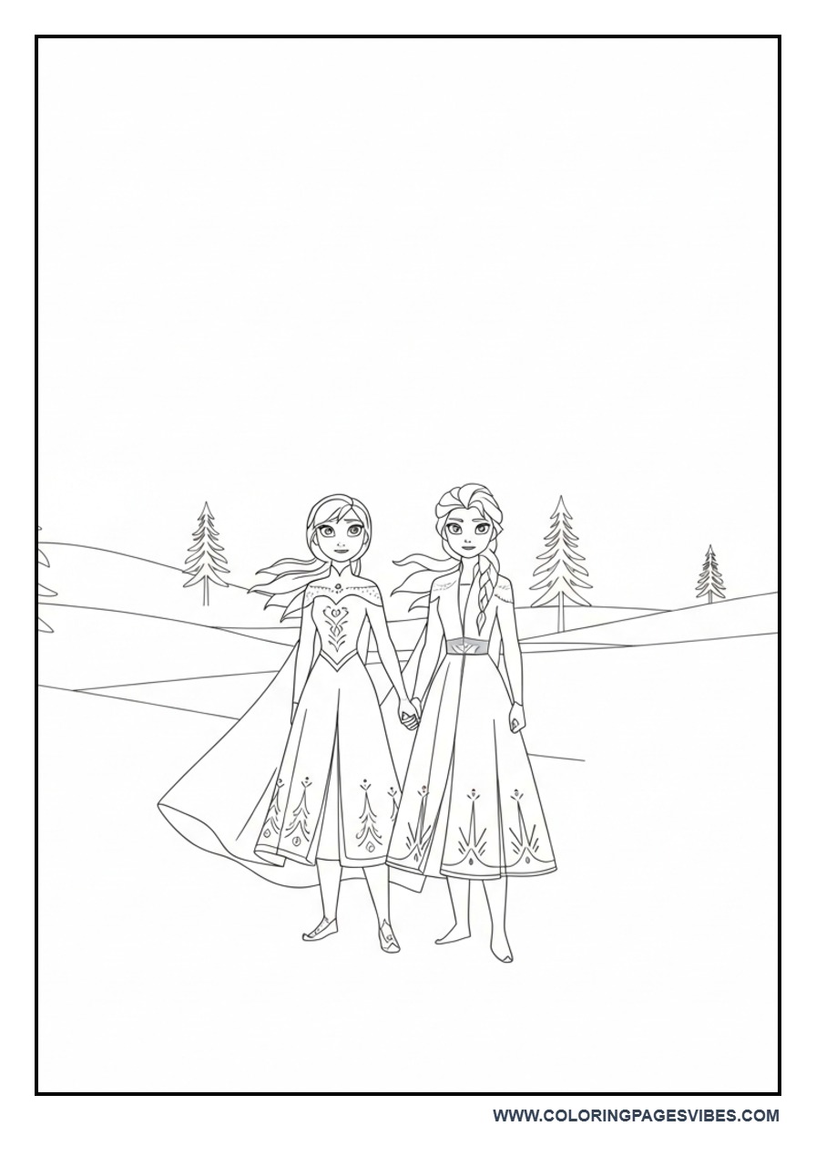 Elsa and Anna in Winter Scene
