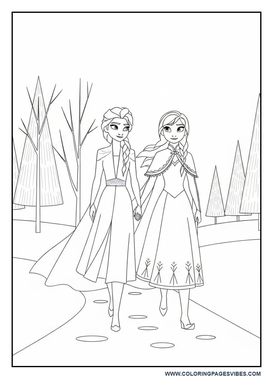 Elsa and Anna Walking Together