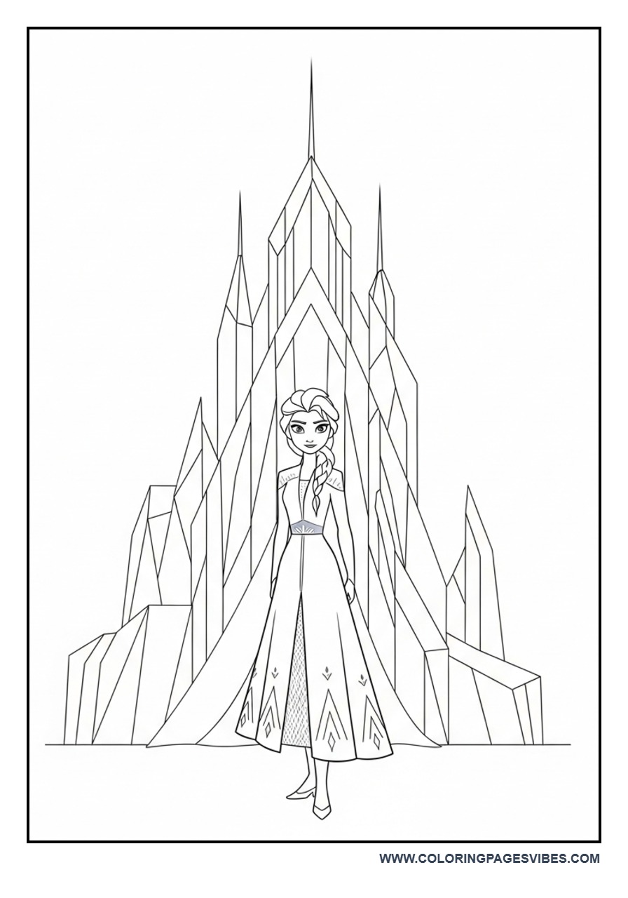 Elsa in Front of Simple Ice Castle
