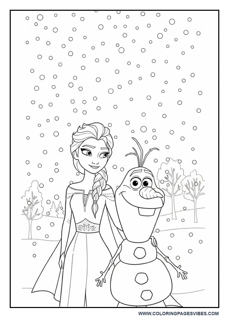 Elsa with Olaf Under Snowfall