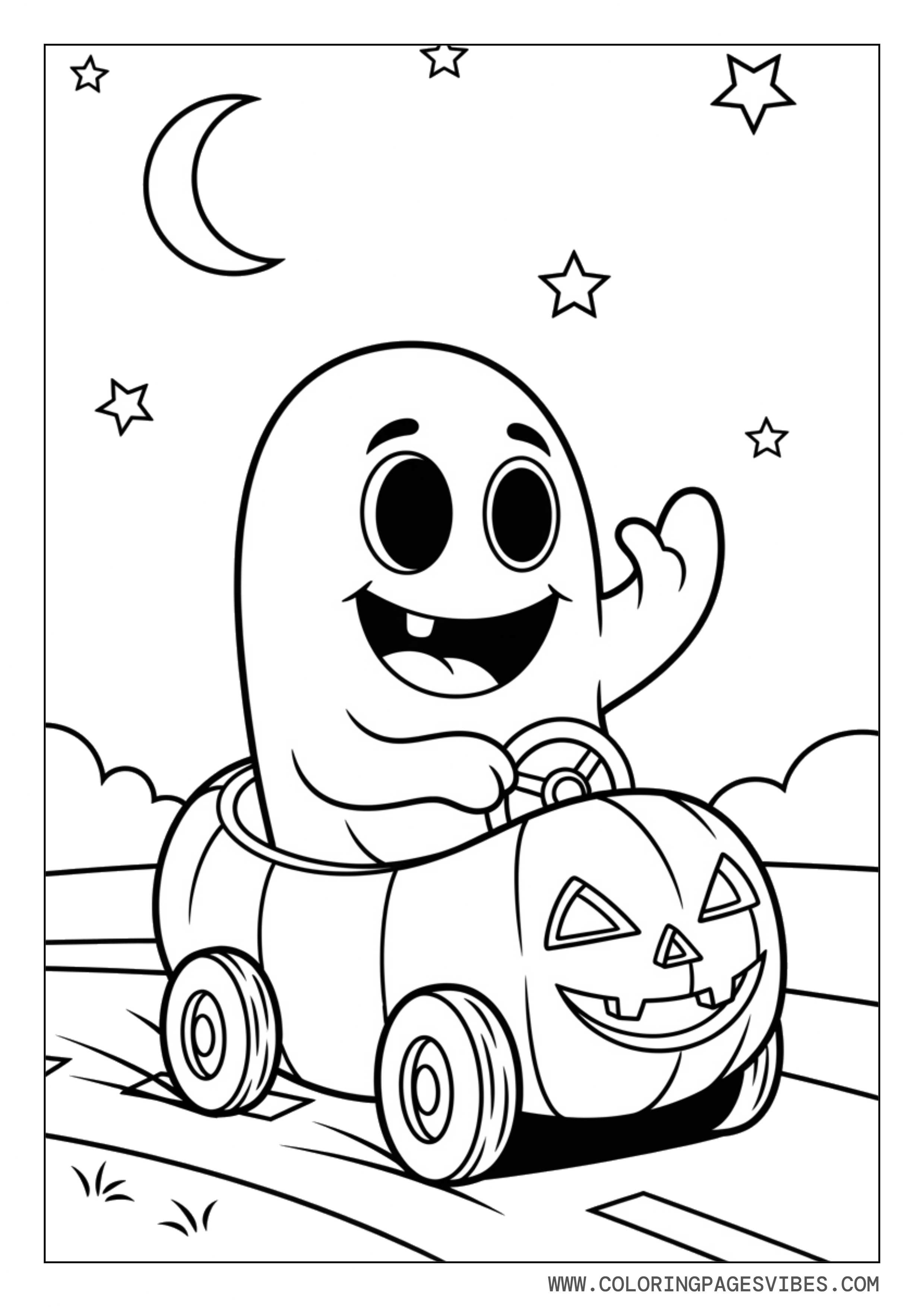 Ghost Driving a Pumpkin Car