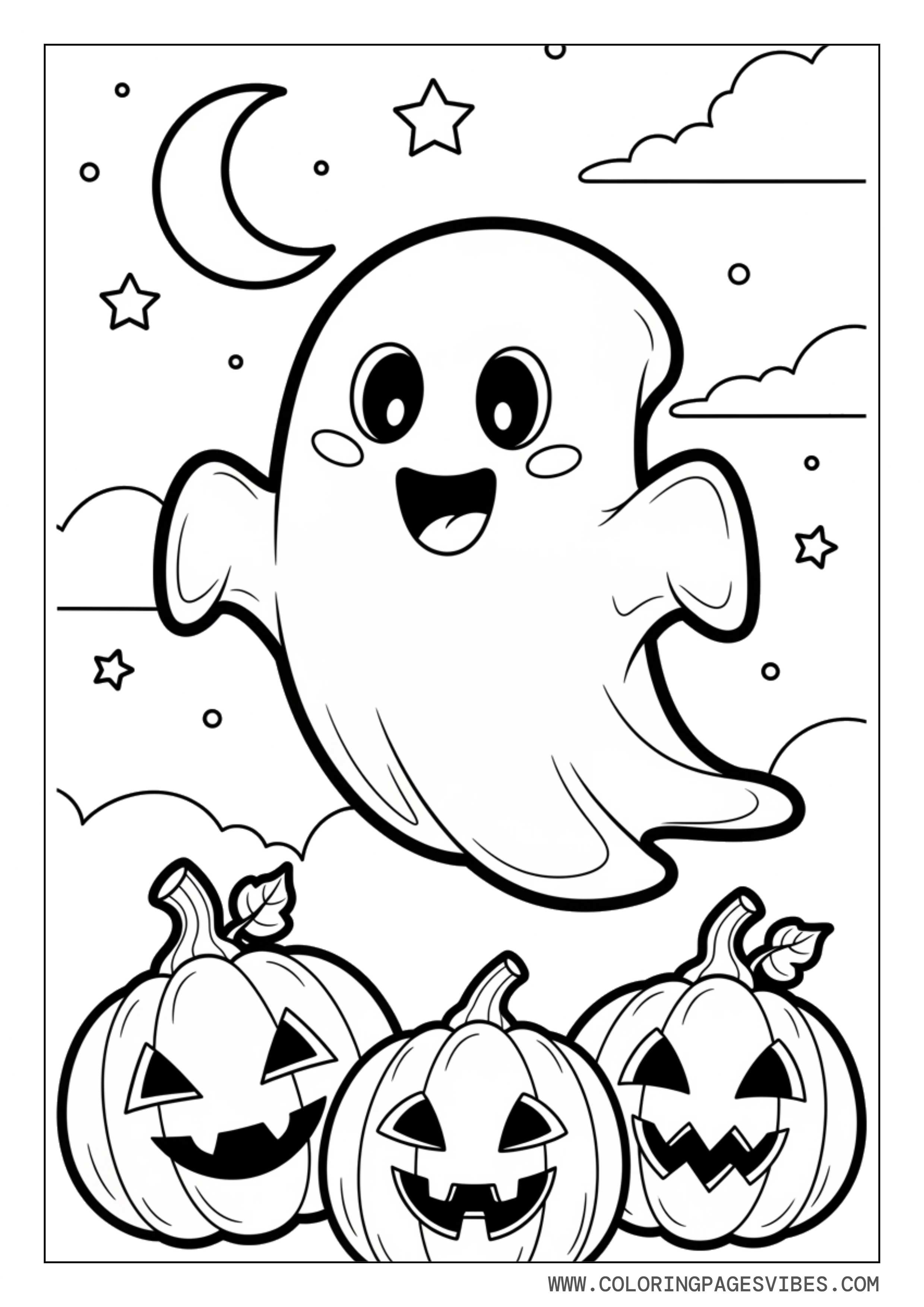 Ghost Flying Over Pumpkins