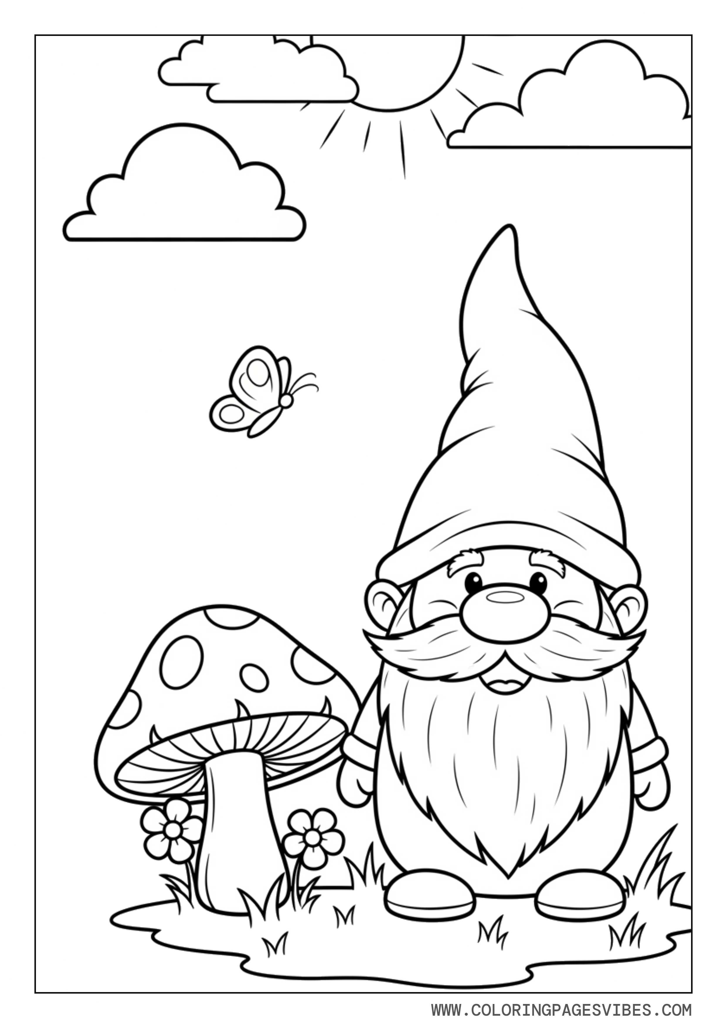 Cute Garden Gnome with Mushroom