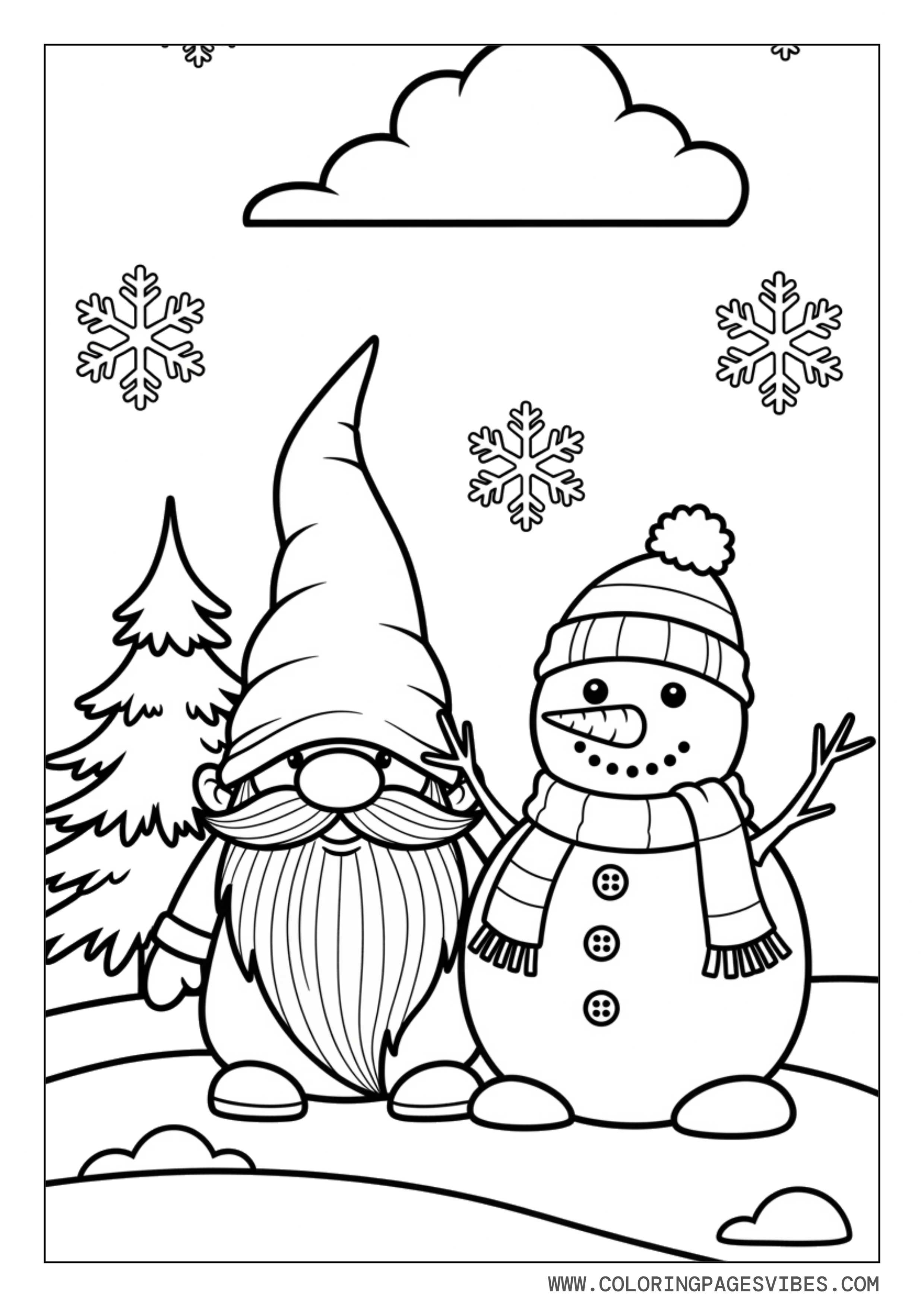 Gnome Building a Snowman