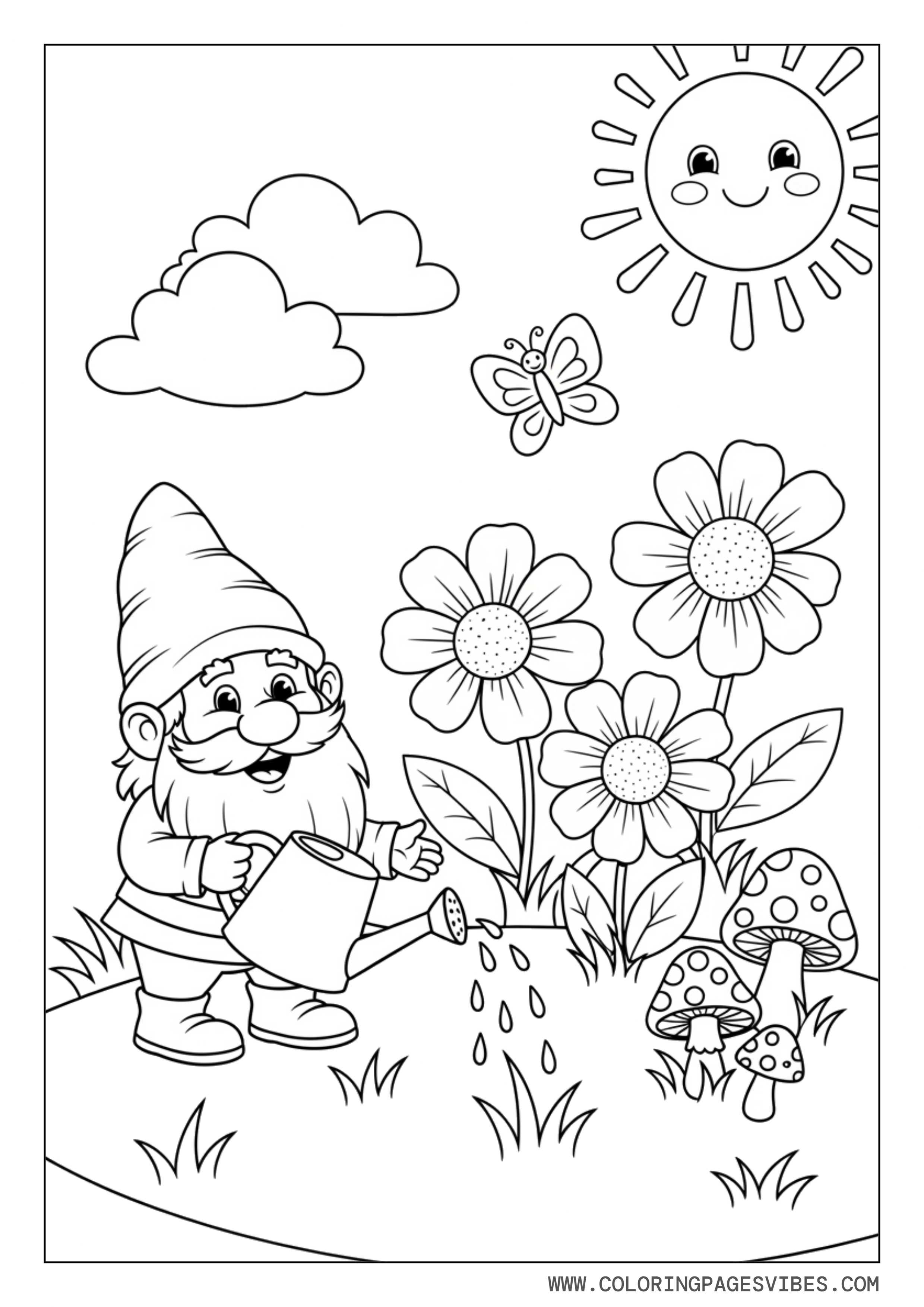 Gnome Watering Flowers