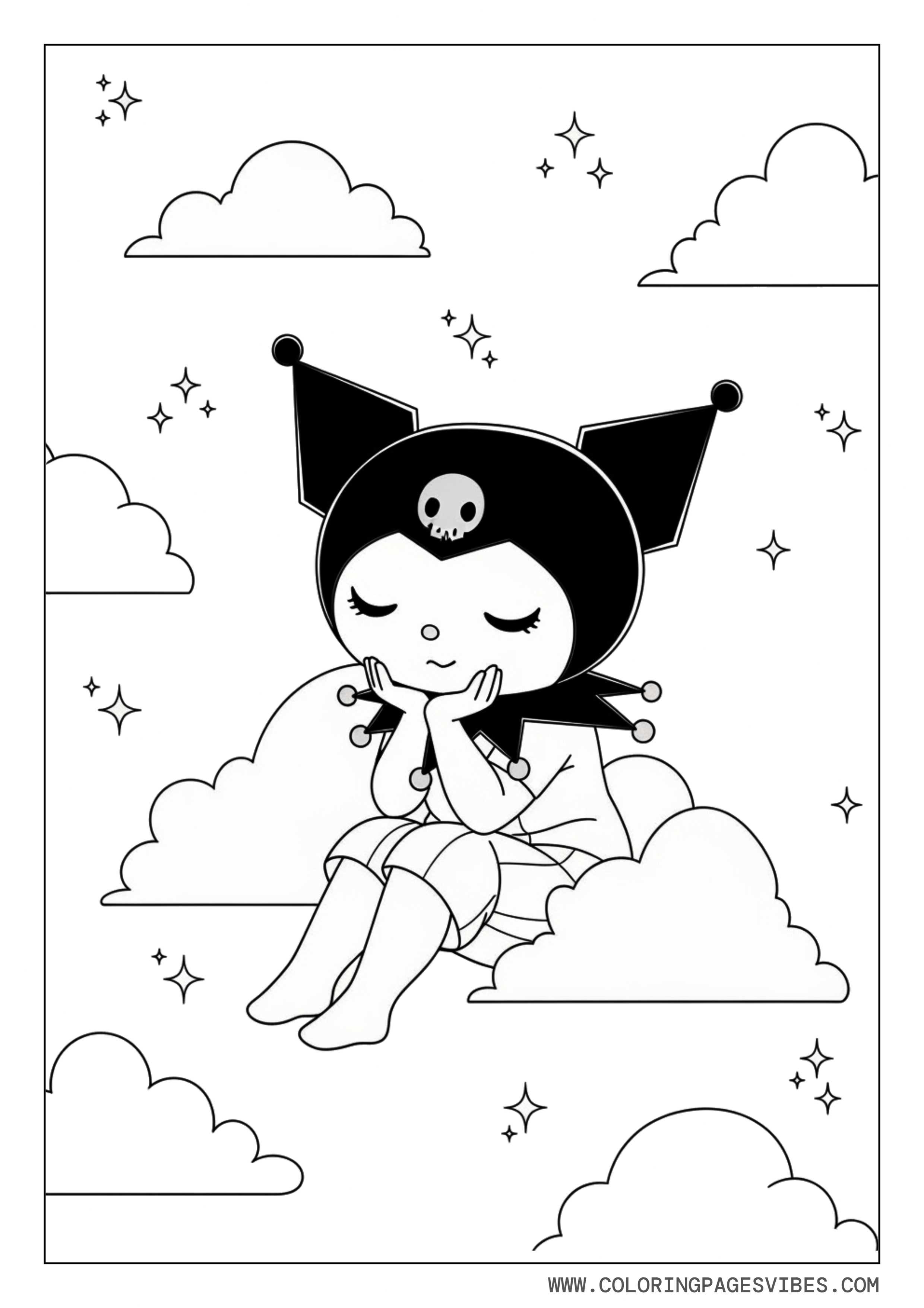 Aesthetic Kuromi with Stars and Clouds