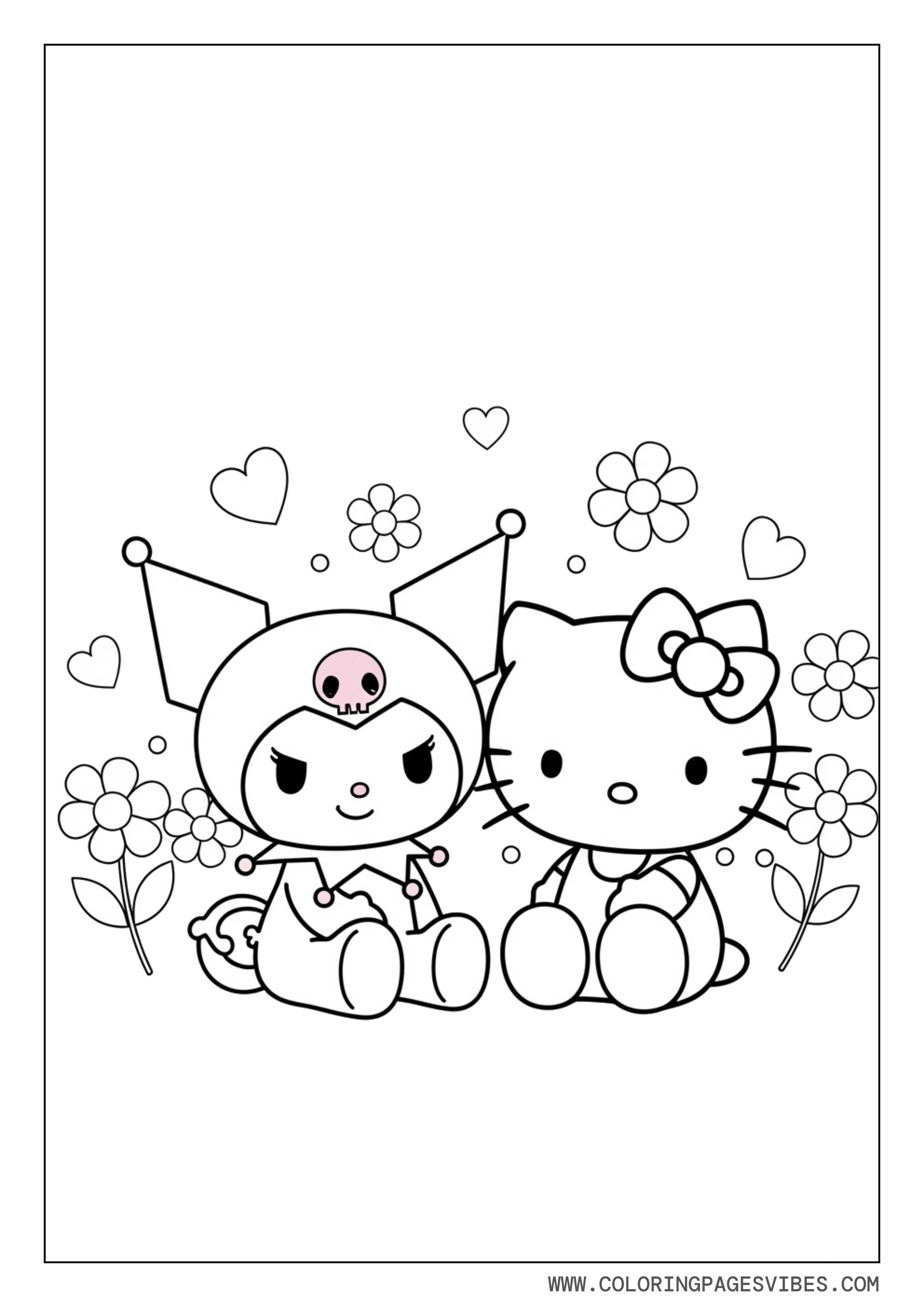 Kuromi and Hello Kitty Sitting Together