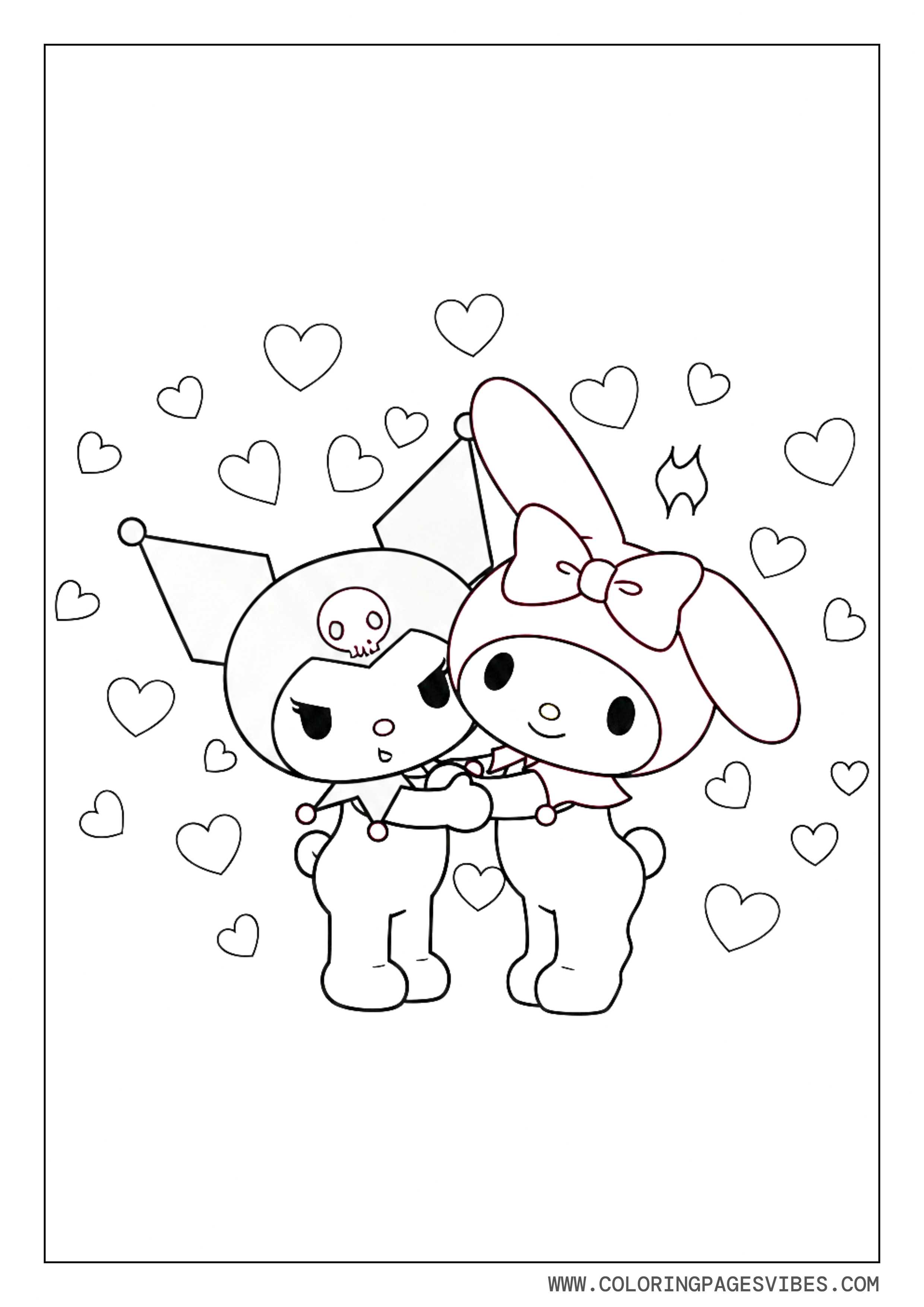 Kuromi and My Melody Hugging