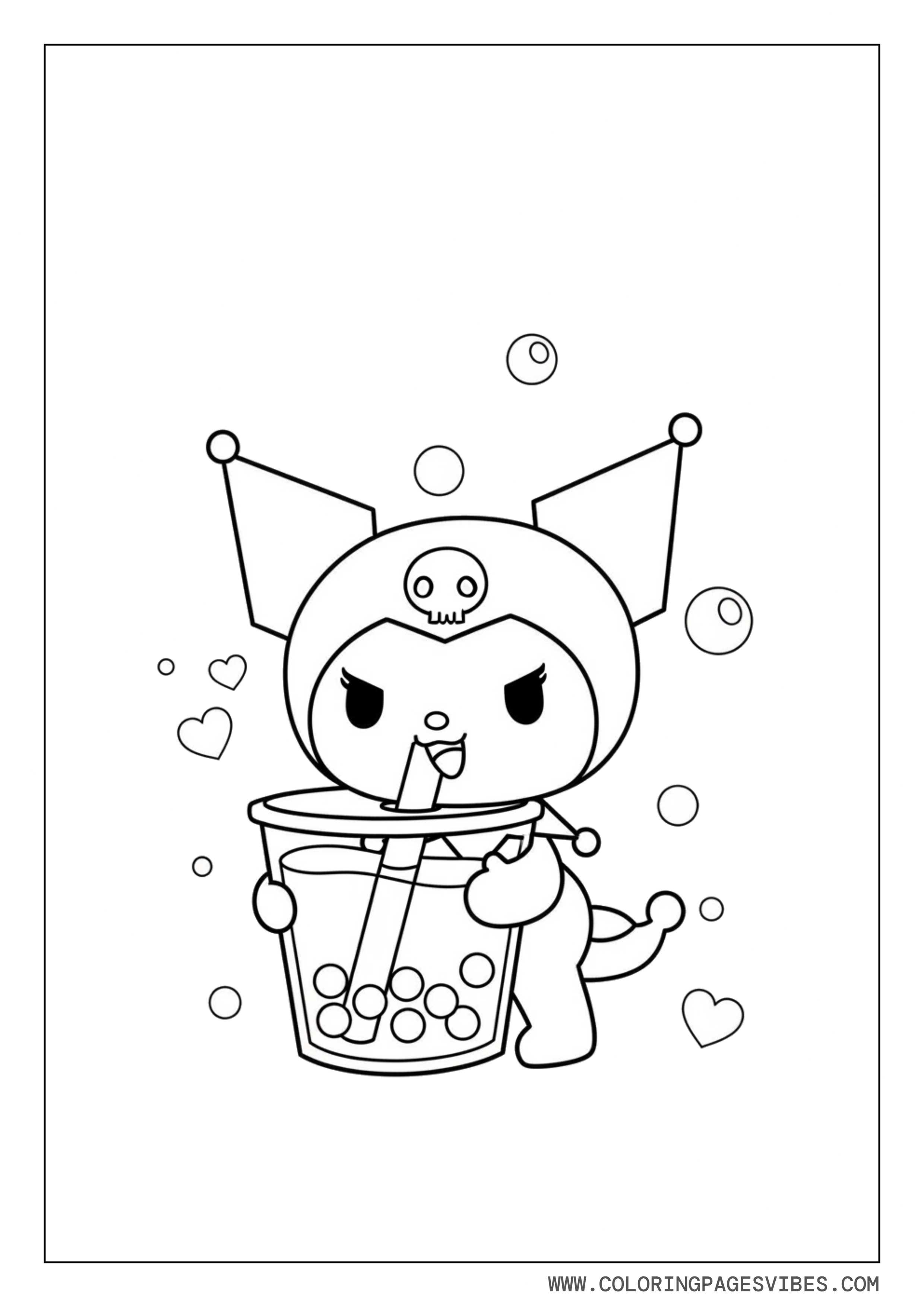 Kuromi Drinking Boba Tea
