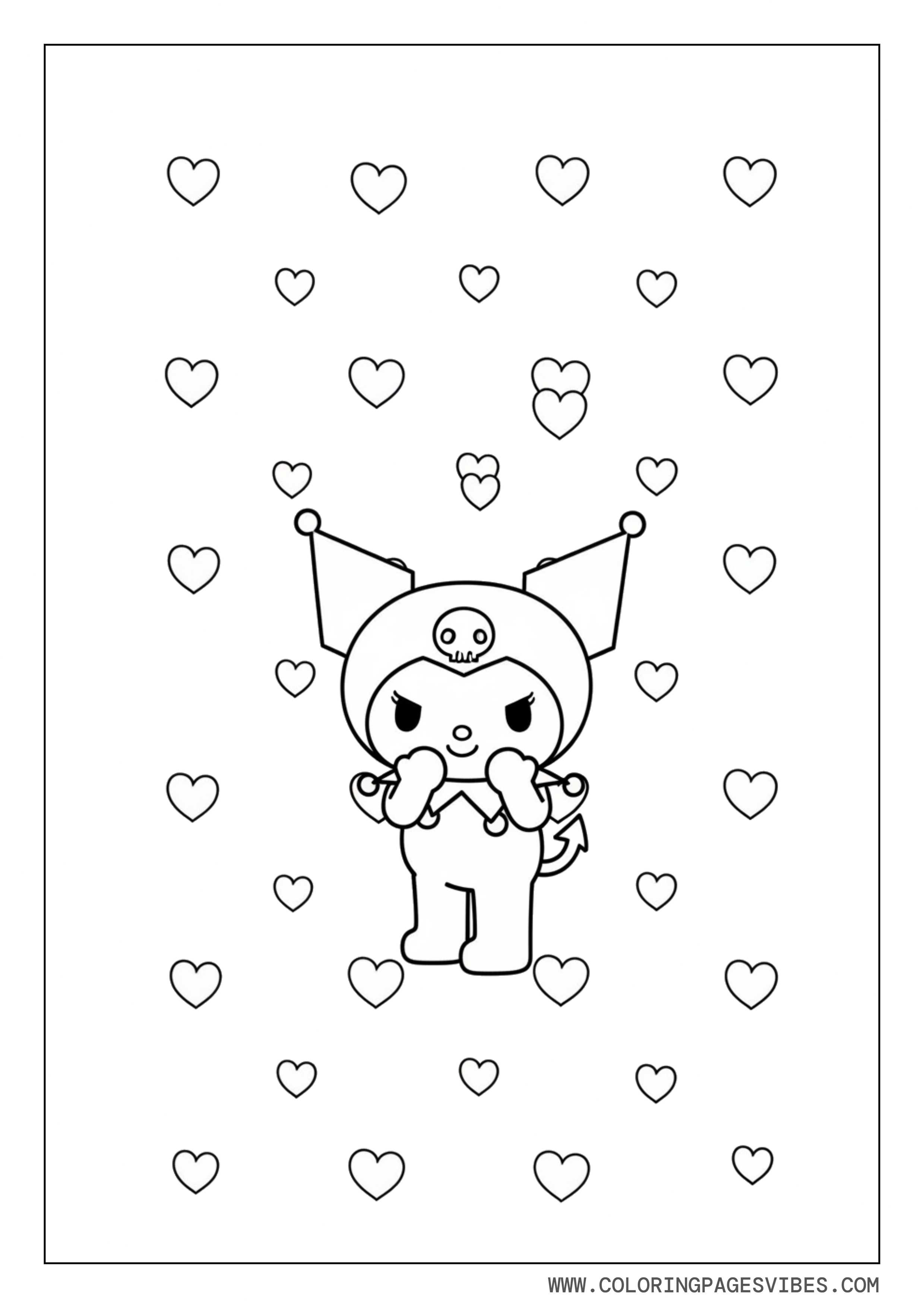 Kuromi with Hearts Background