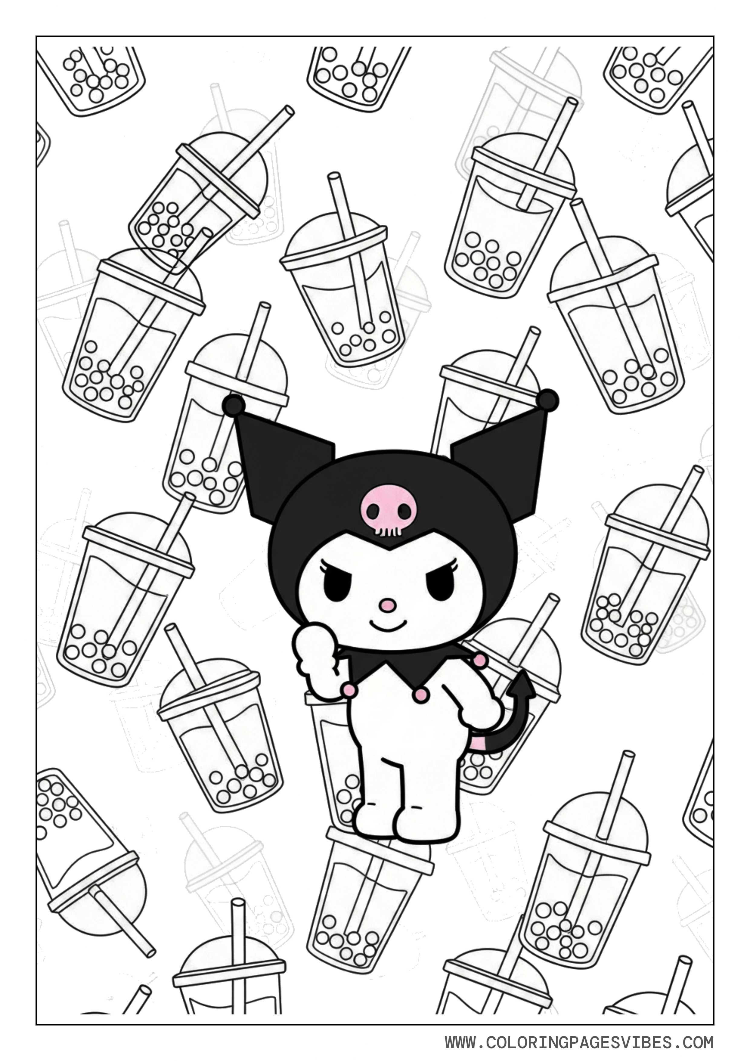Kuromi with Multiple Boba Cups