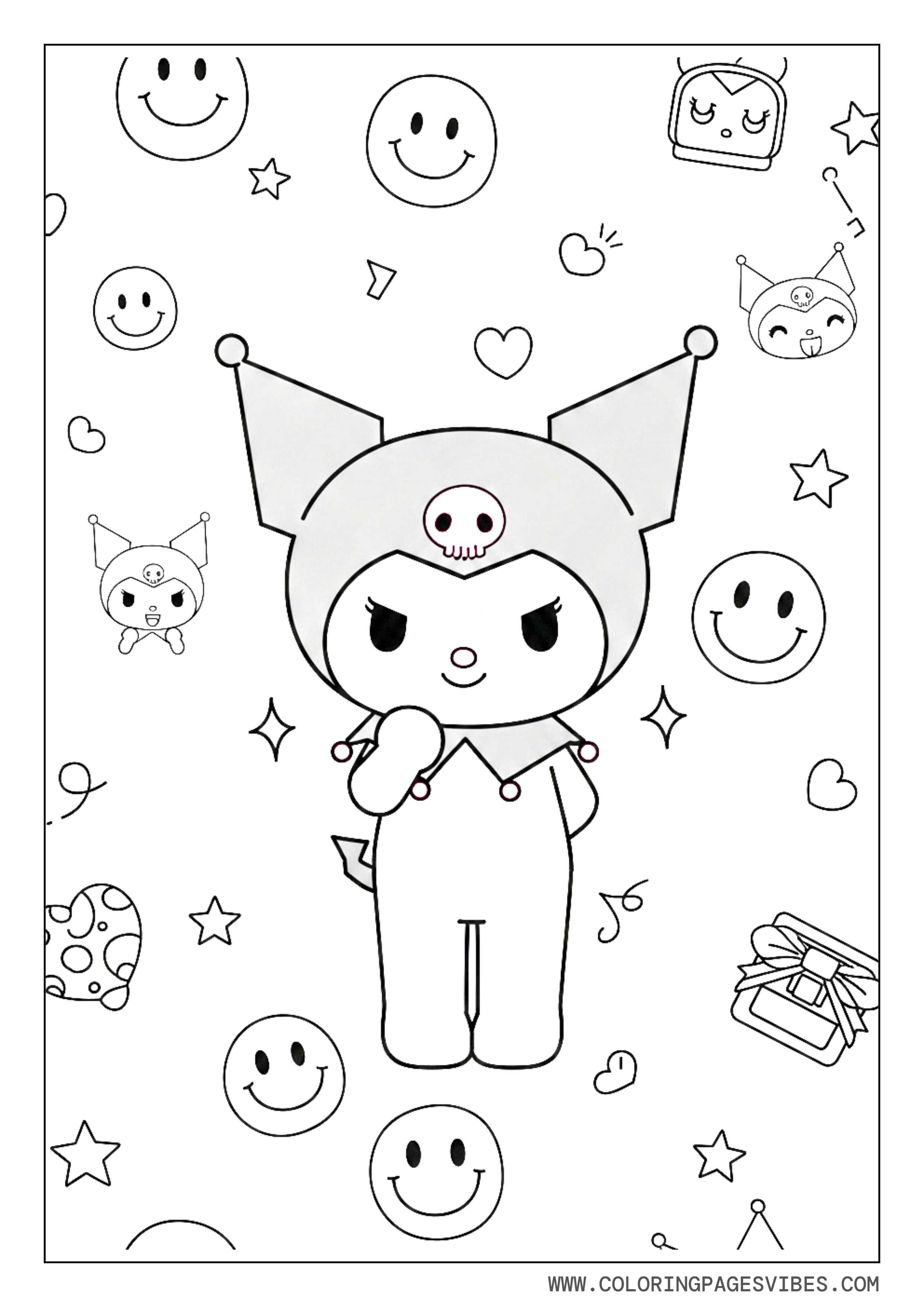 Preppy Kuromi with Smiley Faces