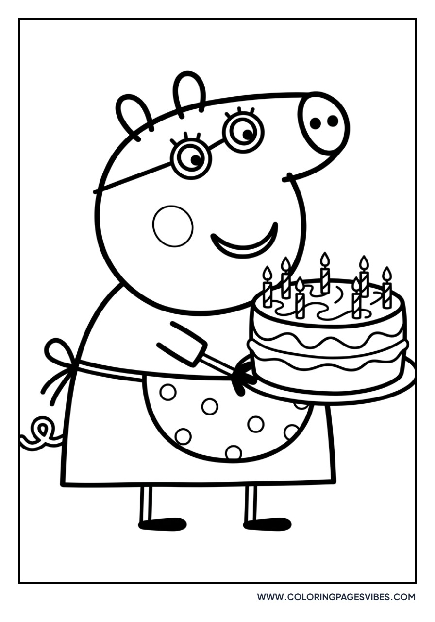 Granny Pig Baking a Cake