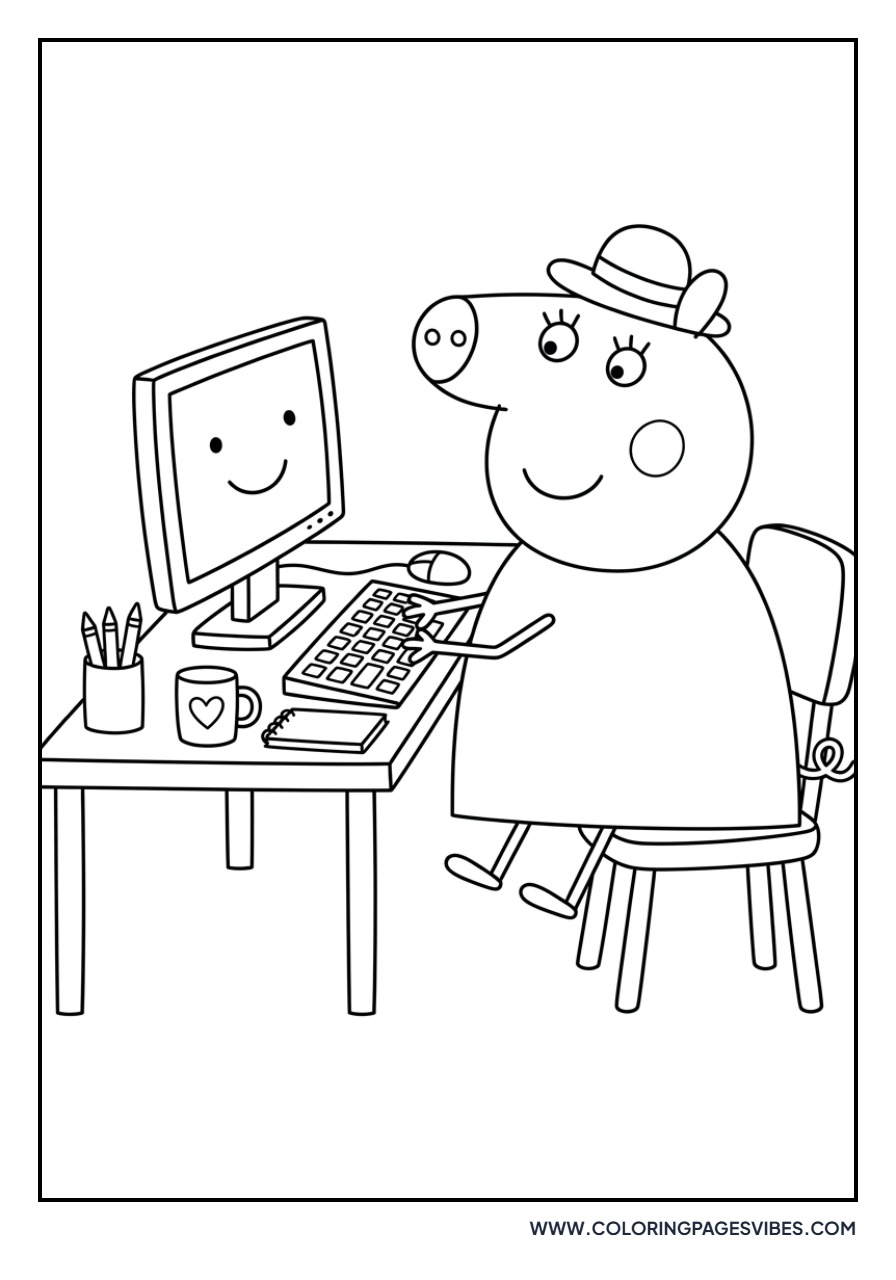 Mummy Pig at Her Computer