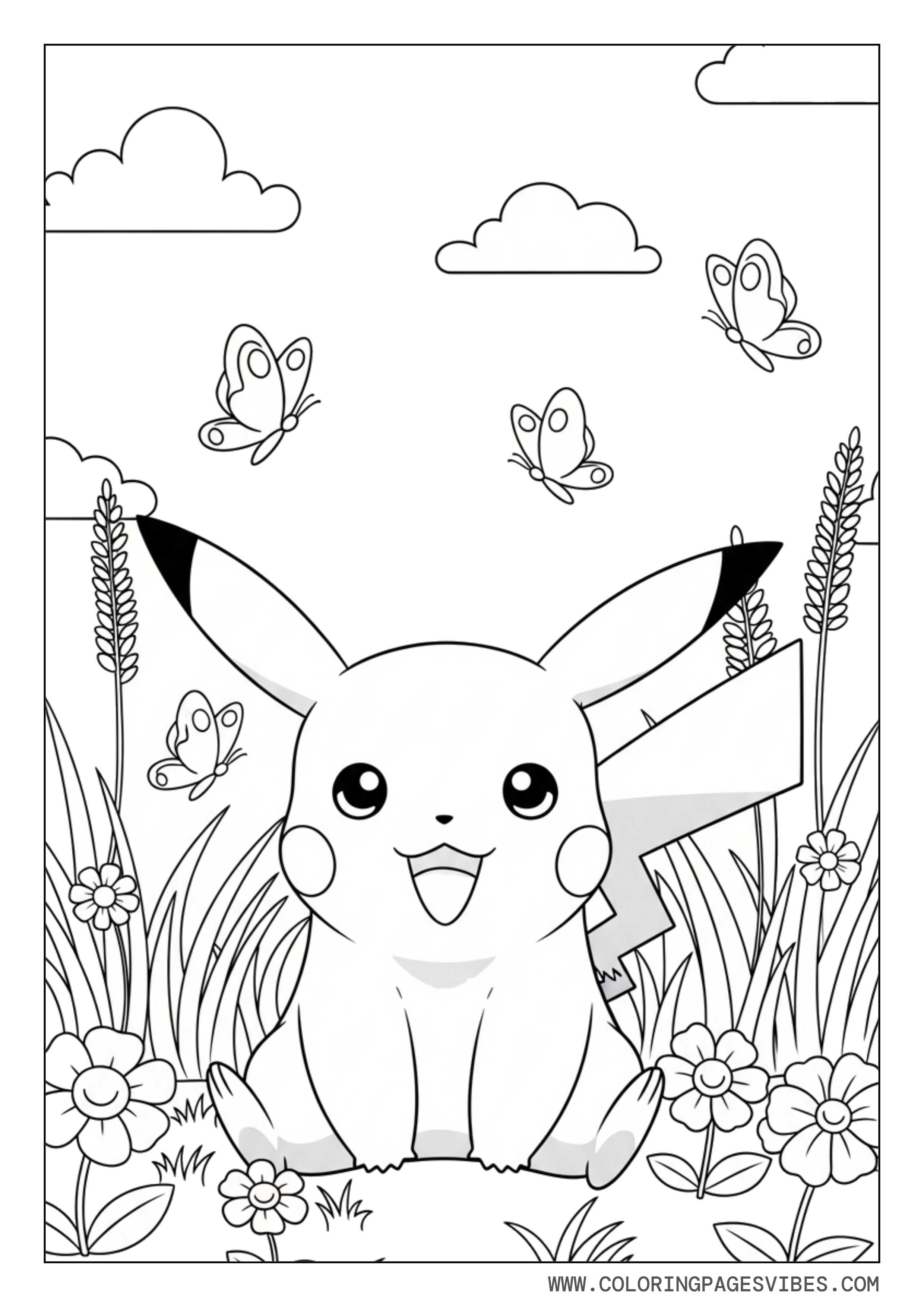 Baby Pikachu Playing with Butterflies