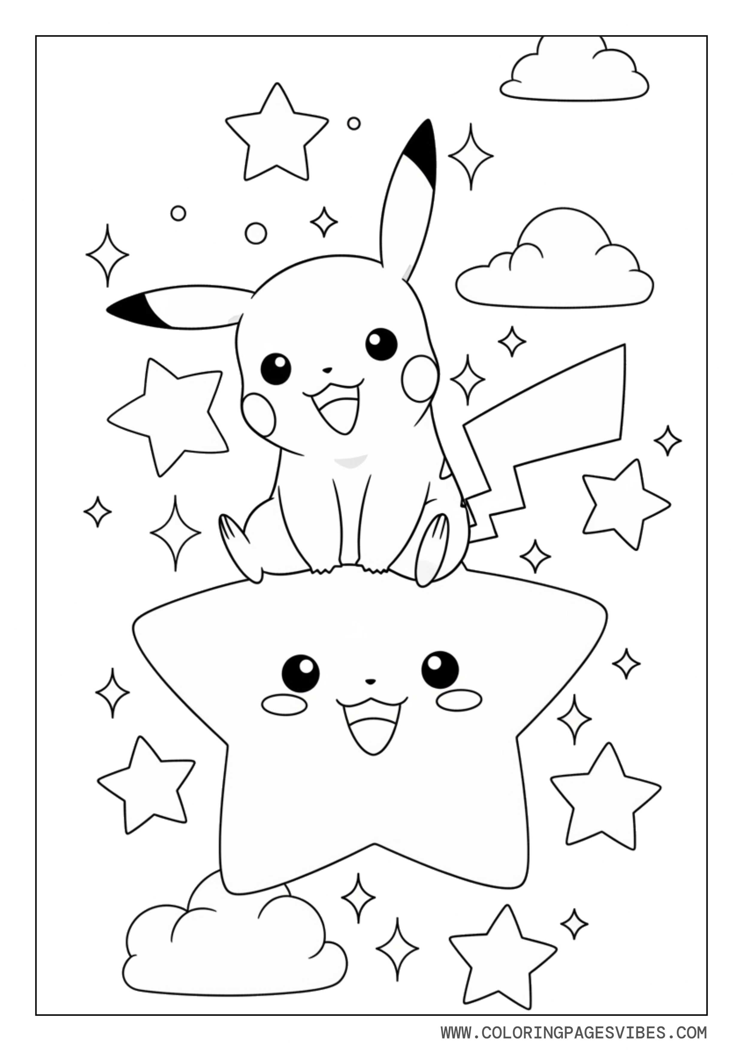 Kawaii Pikachu Sitting on a Star
