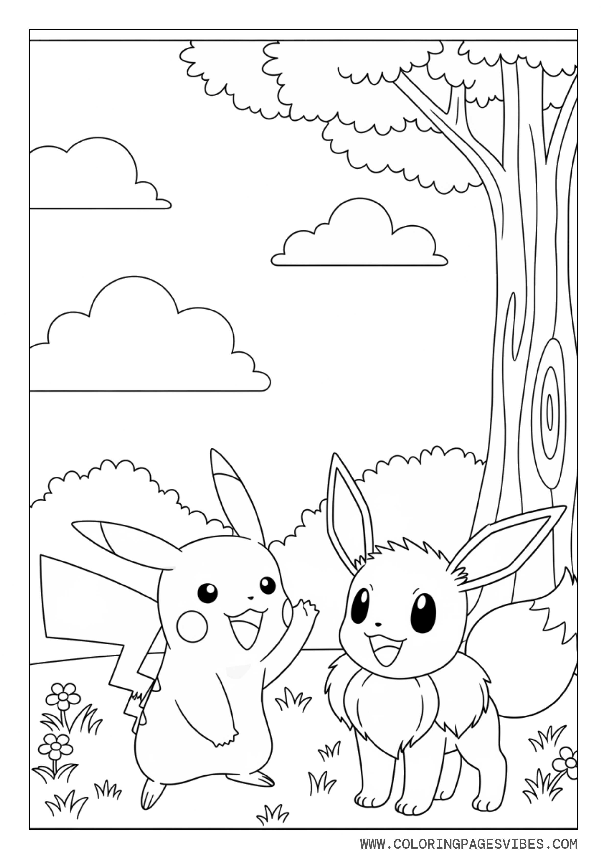 Pikachu and Eevee Playing Together