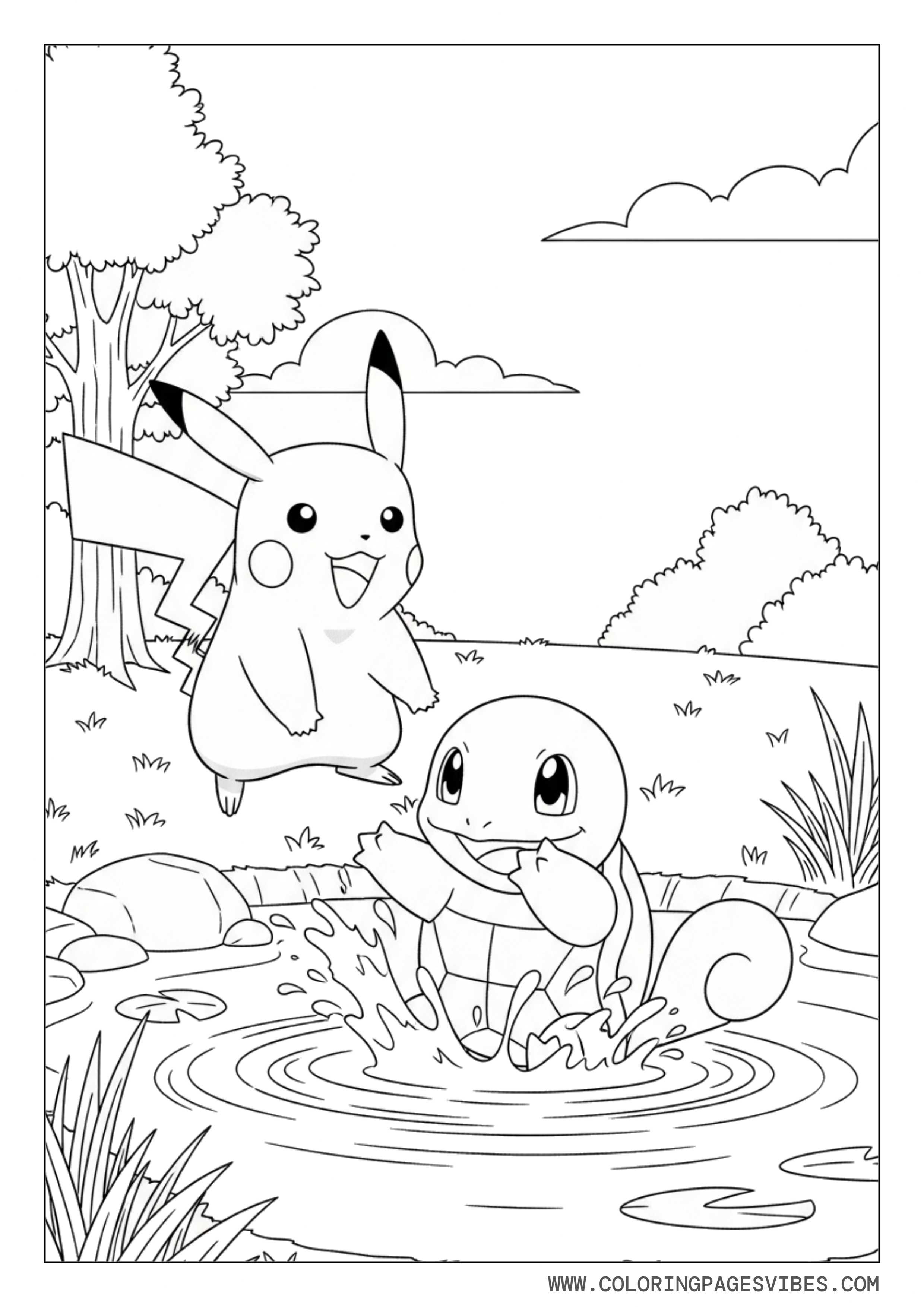 Pikachu and Squirtle Splashing Water
