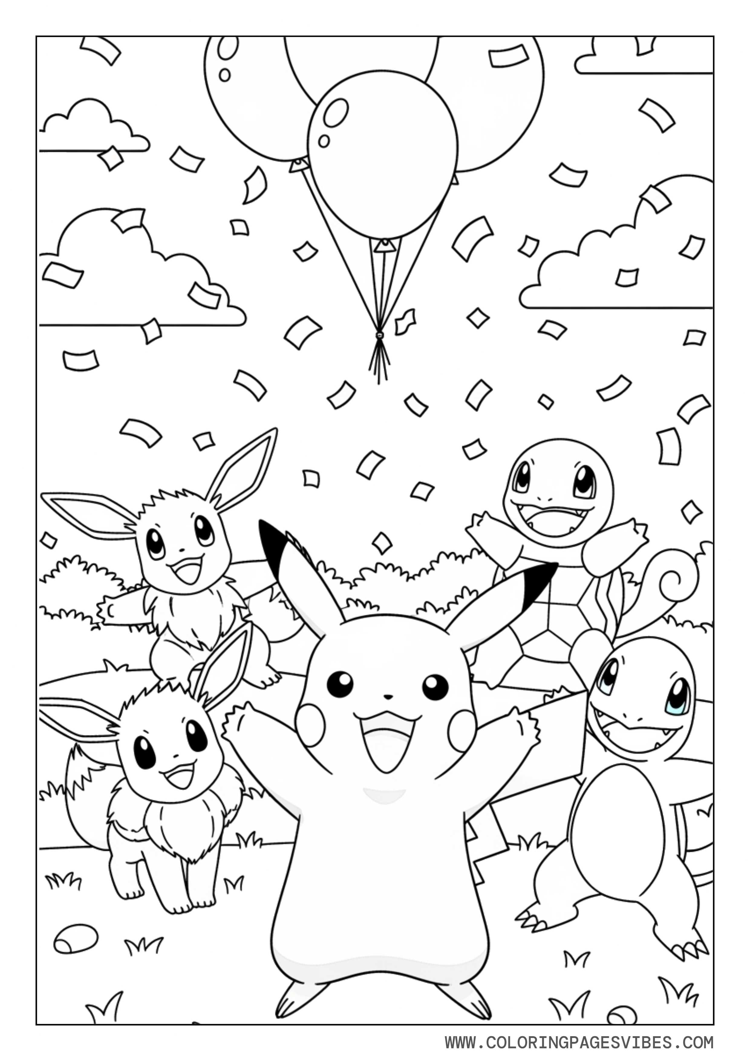 Pikachu Celebrating with Friends
