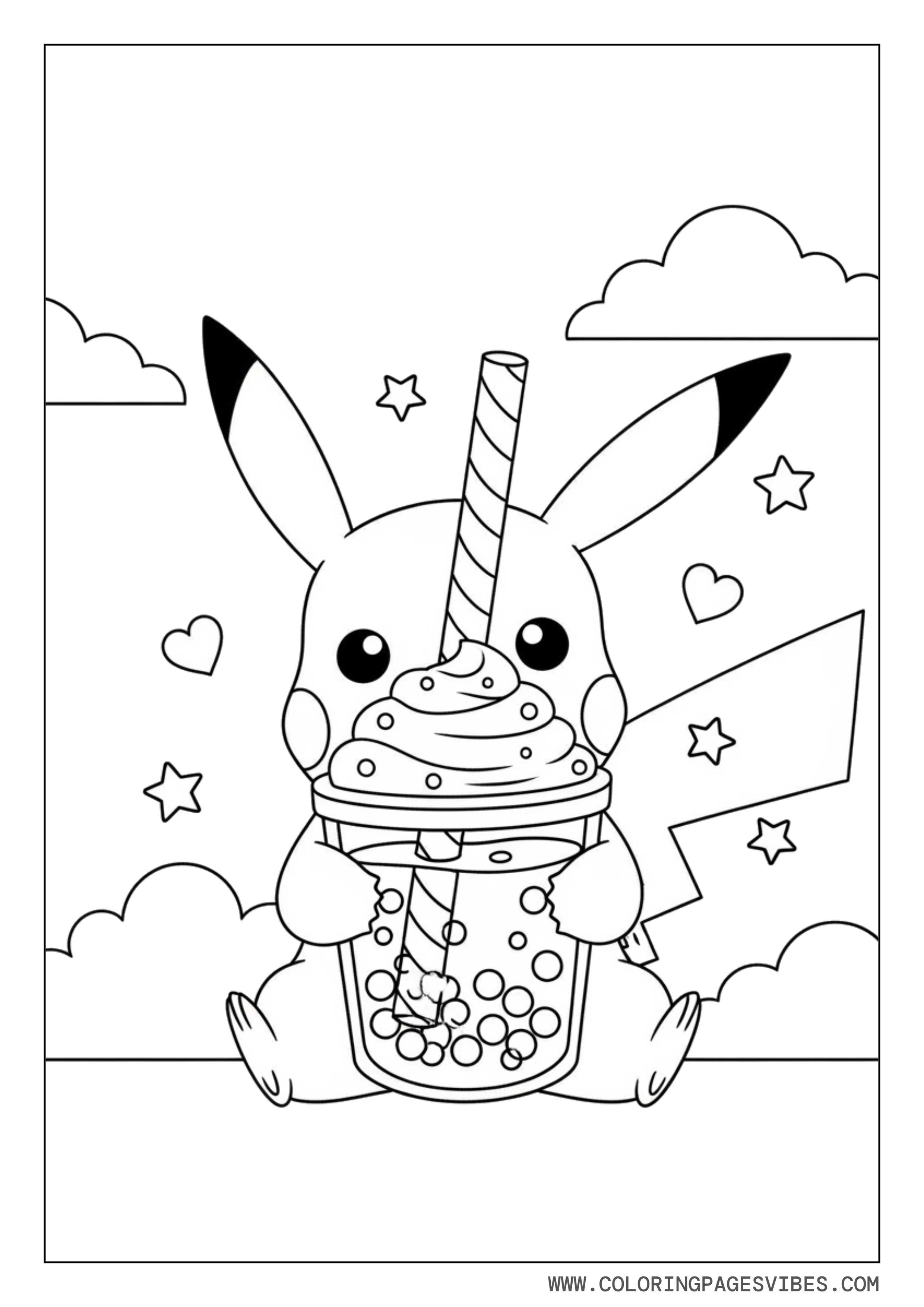 Pikachu Drinking Bubble Tea