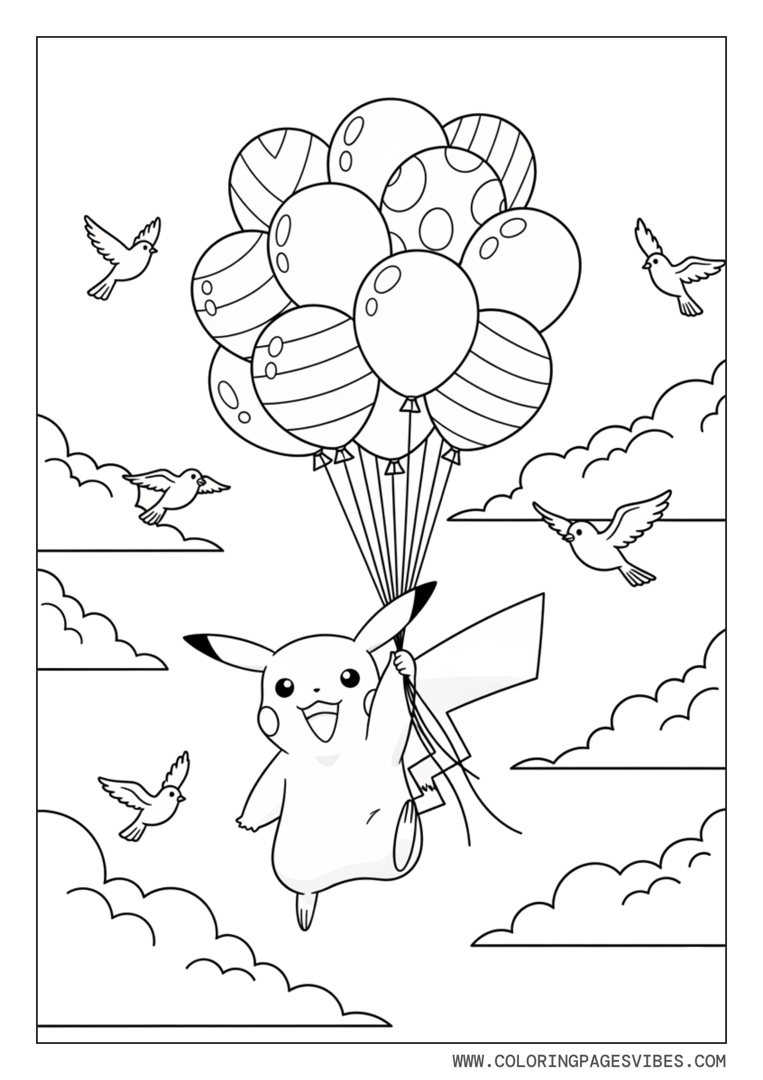 Pikachu Flying with Balloons
