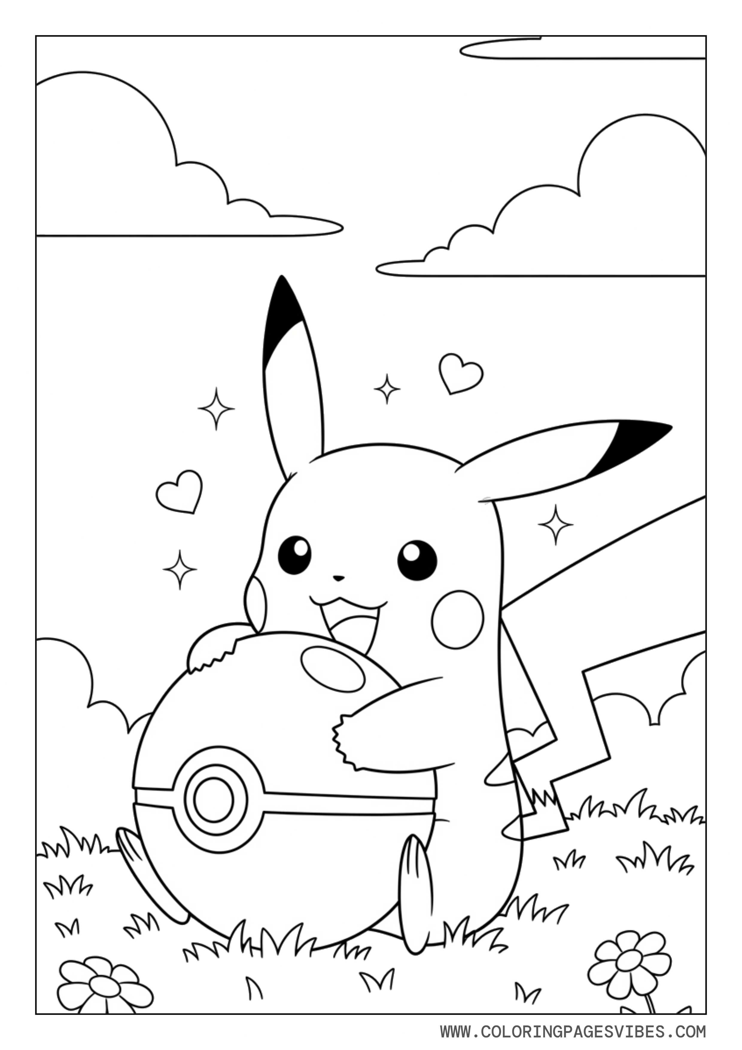 Pikachu Hugging a Pokéball