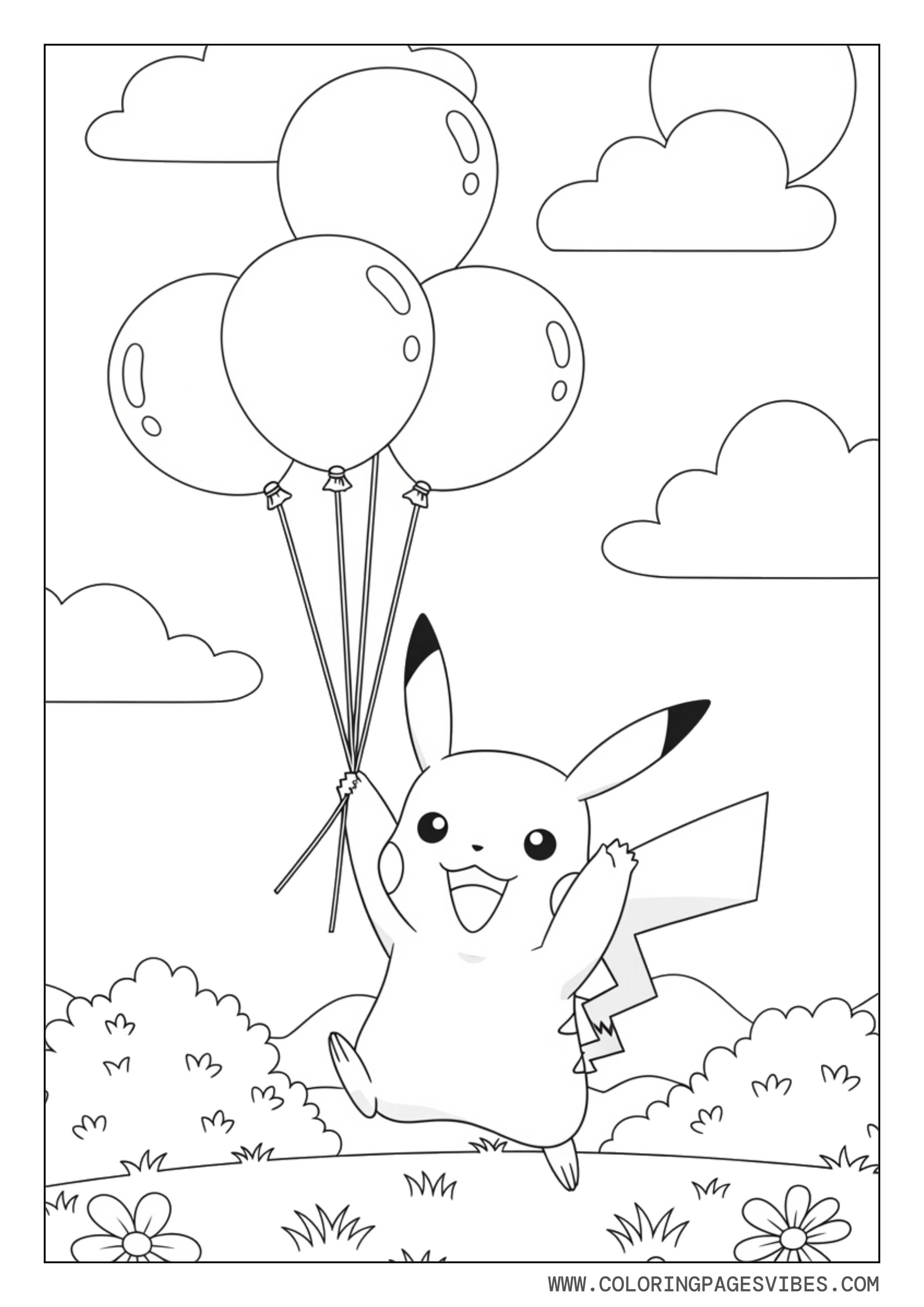 Pikachu Playing with Balloons