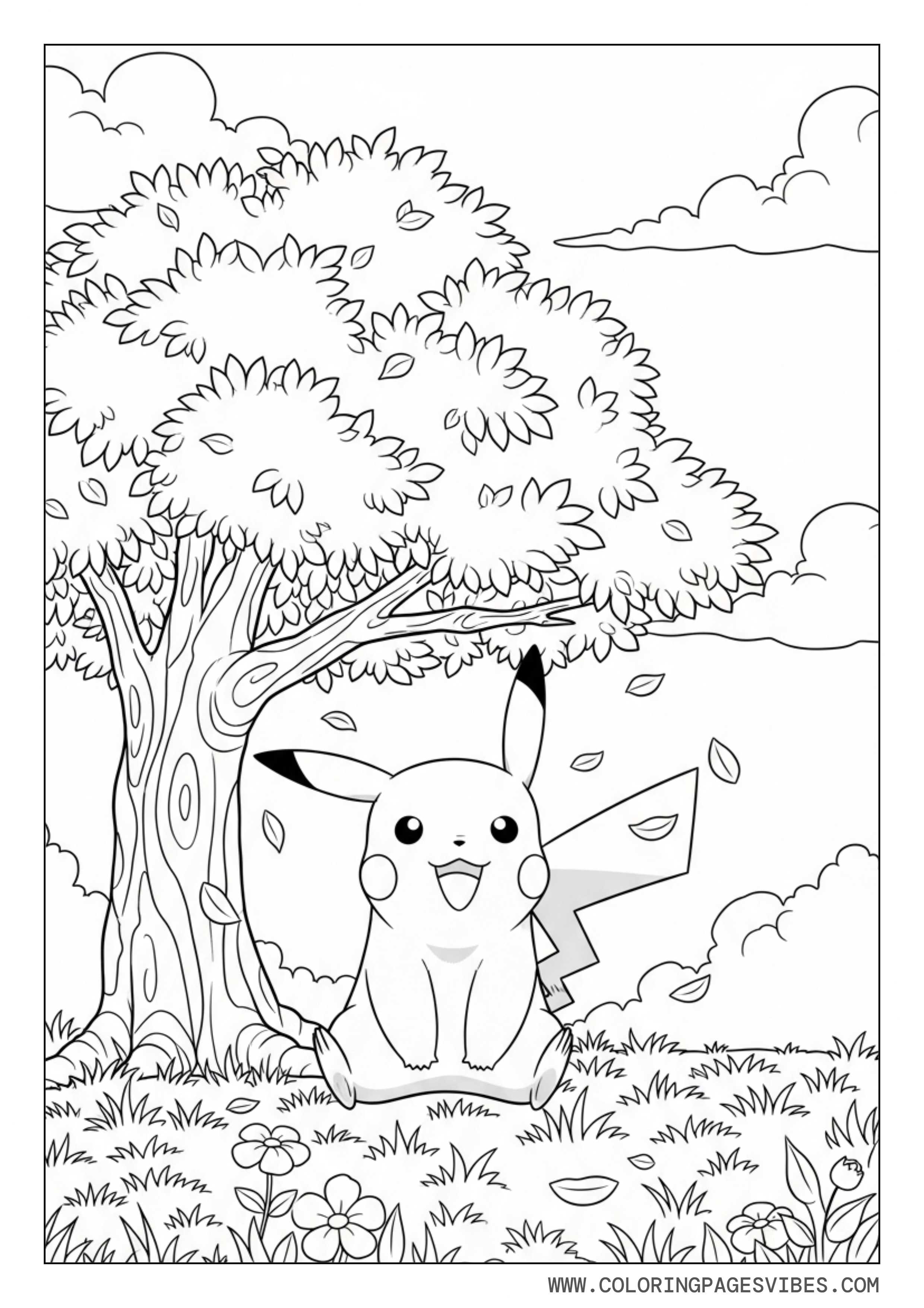 Pikachu Relaxing Under a Tree
