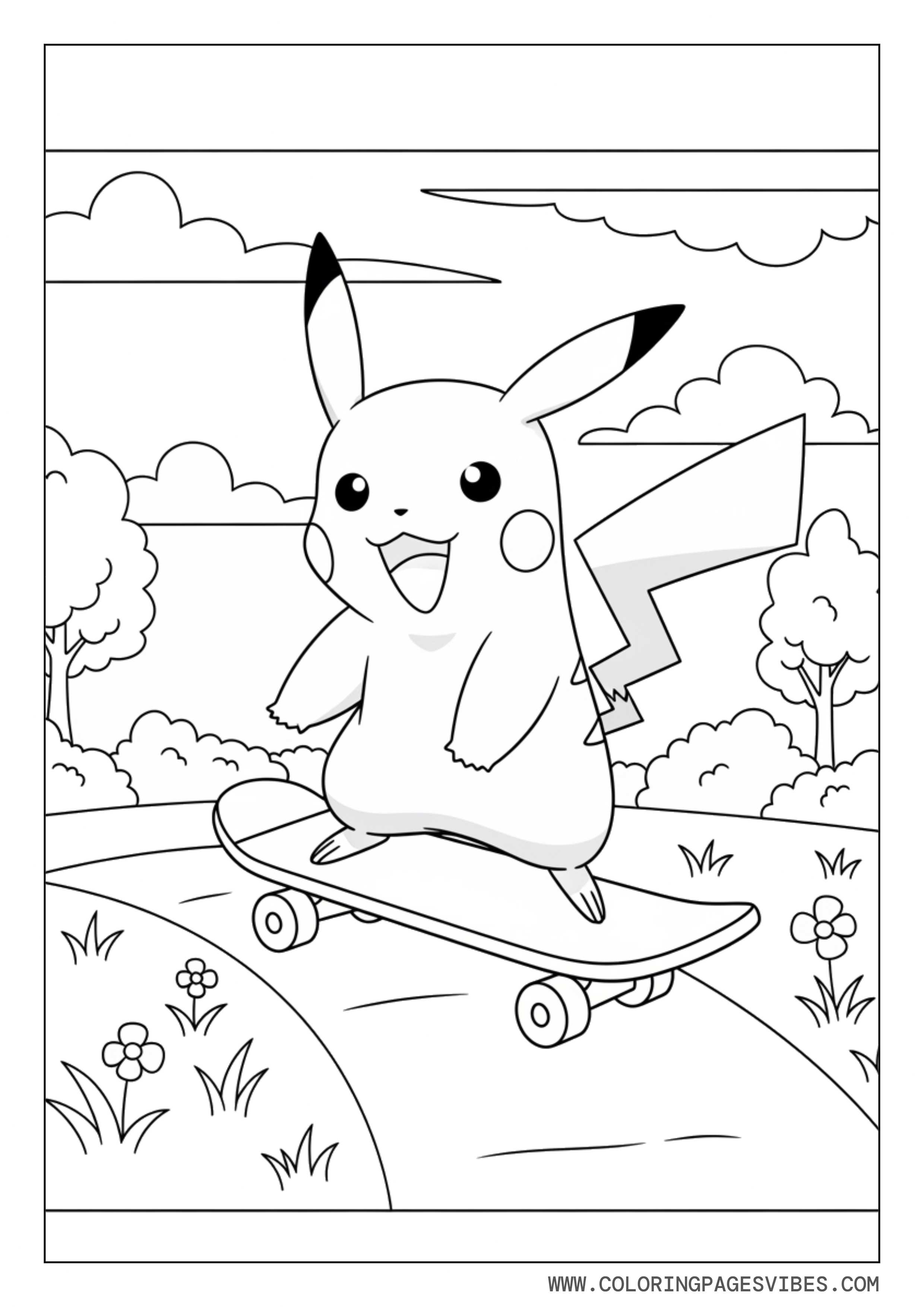 Pikachu Riding a Skateboard