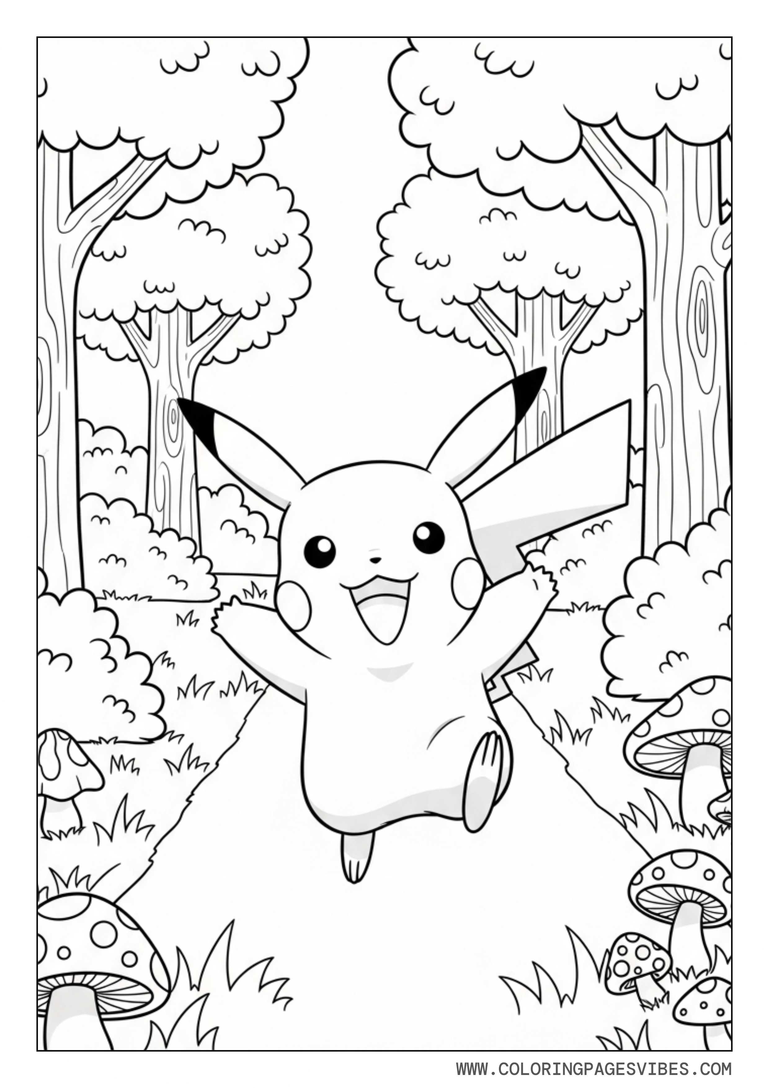 Pikachu Running on a Forest Path