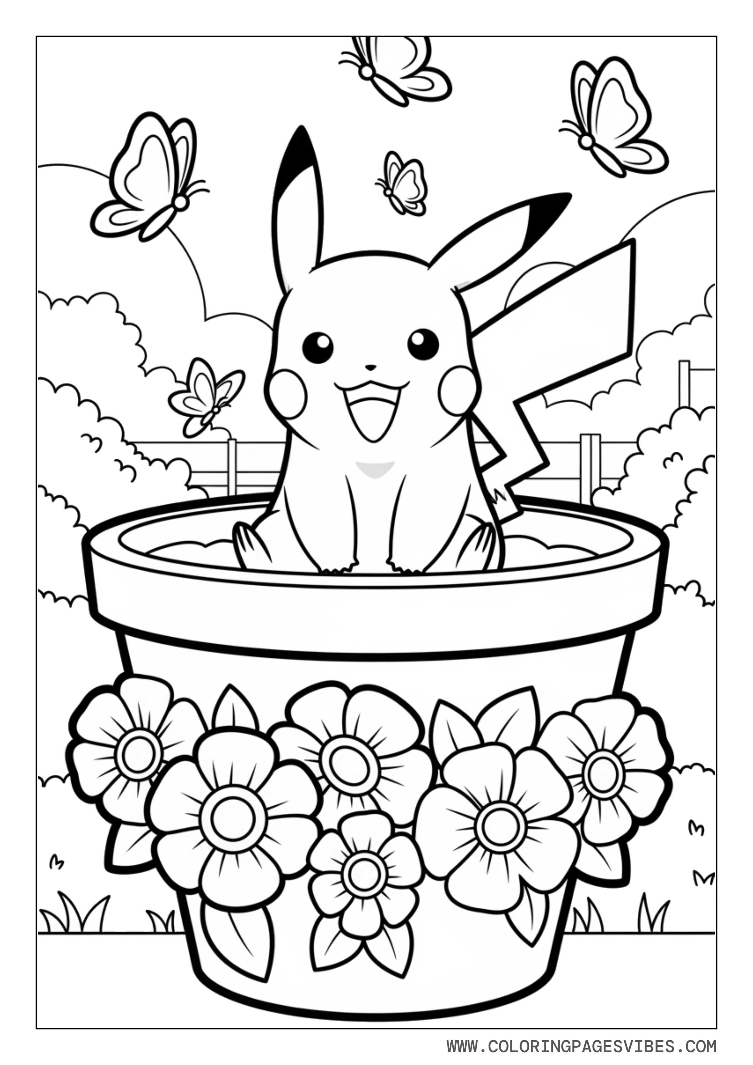 Pikachu Sitting in a Flower Pot