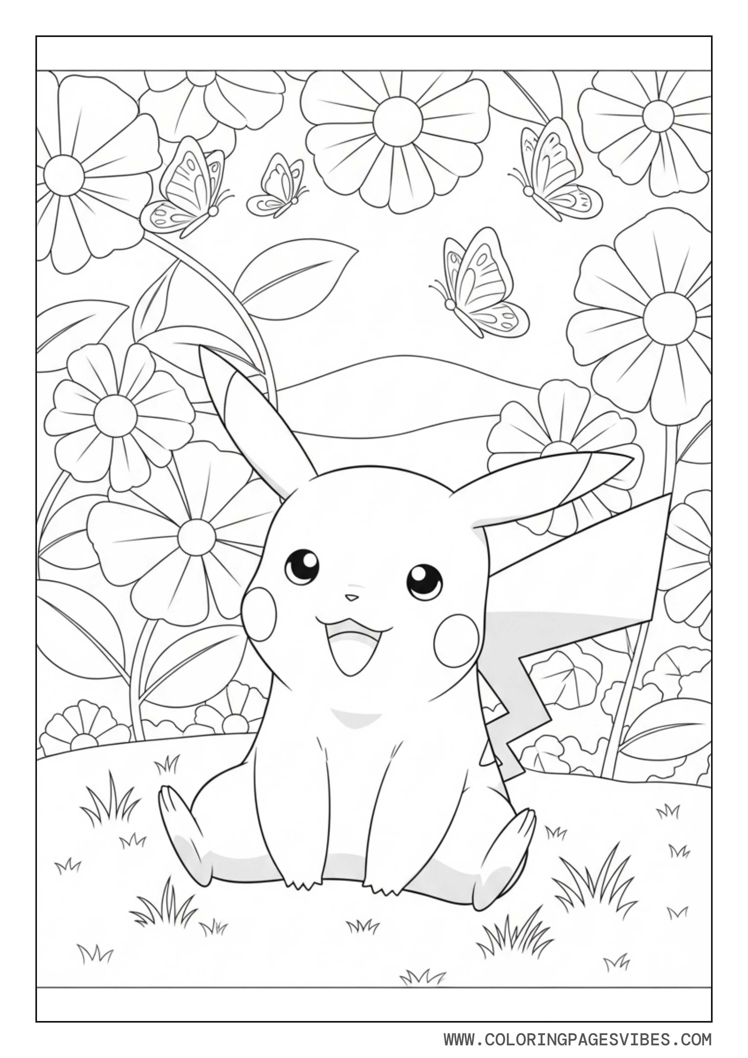 Sitting Pikachu with Flowers