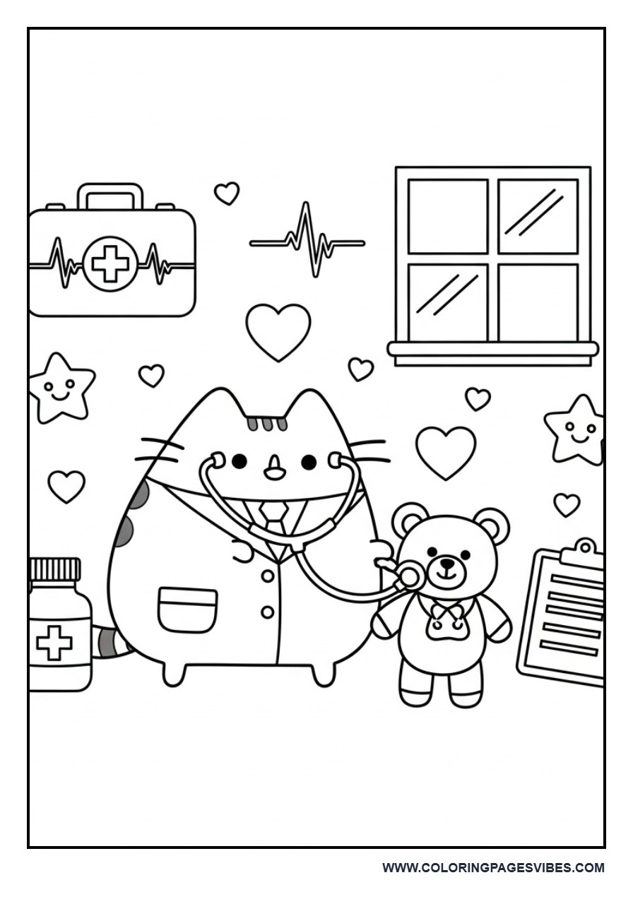 Doctor Pusheen Helping a Teddy Bear